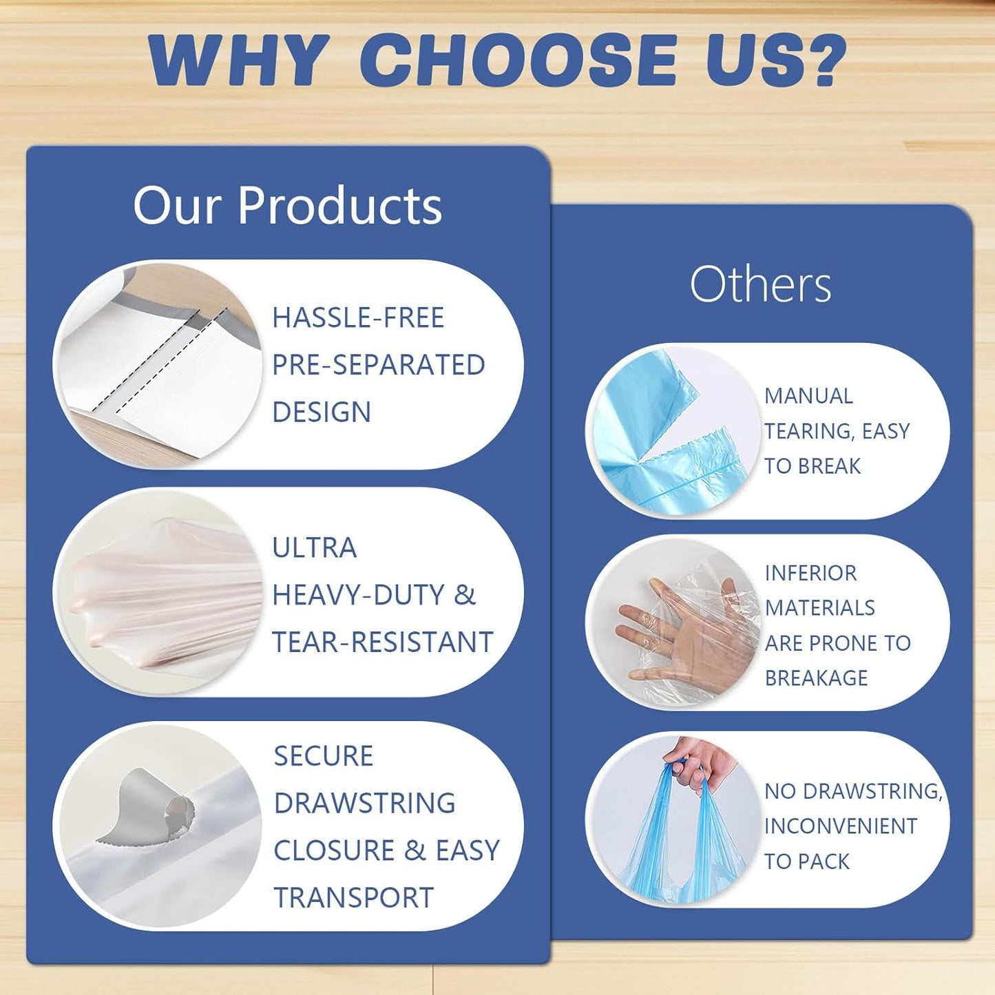 270 Count Heavy-Duty Trash Bags, Compatible with 6-7 Gallon Trash Can, Pre-Separated Drawstring Kitchen Garbage Bags, Ideal for Home & Office, 19.9 x 29.1 Inches, 6 Rolls, White