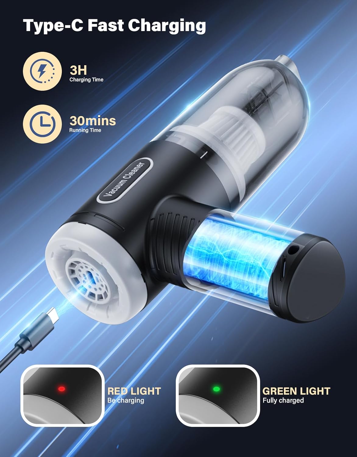 Car Vacuum Portable Cordless, 16000Pa Handheld Vacuum Mini Vacuum Cleaner High Power with Best Suction Brushless Motor, 4 in 1 2-Speed Air Duster Portable Vacuum for Car Keyboard Pet Hair