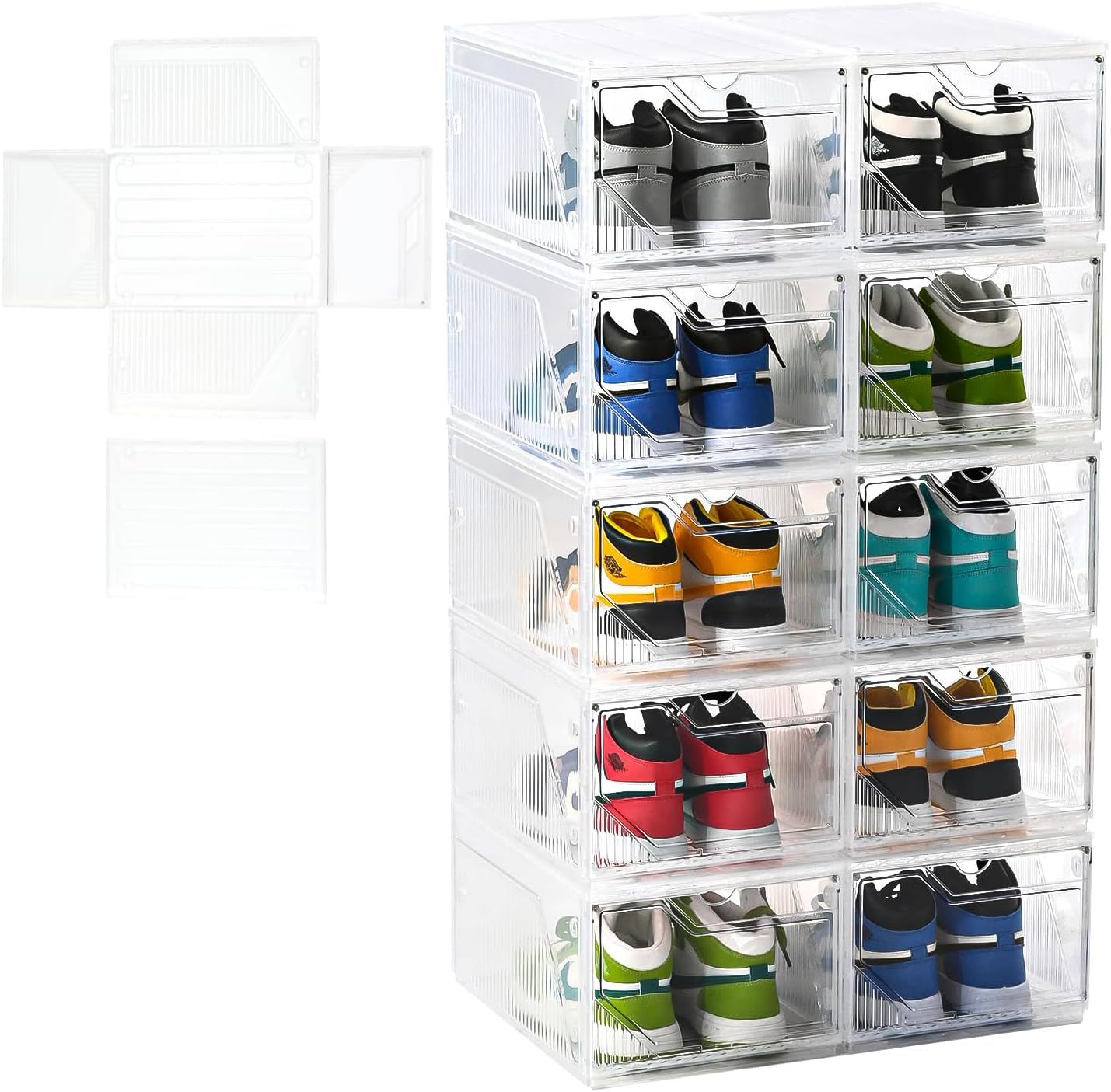 Modular XX-Large Shoe Organizer,Shoe Storage Organizer,10 Pack Shoe Box Clear Plastic Stackable,Drop Front Shoe Box with magnetic Door, Containers For Sneaker,Fit up to US Size 15