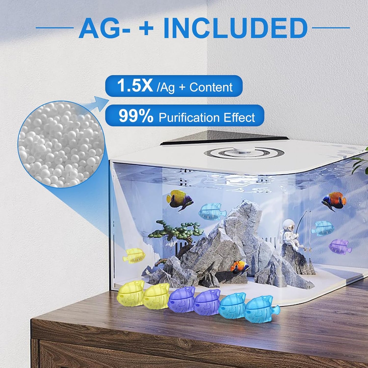 10PC Humidifier Cleaner Fish Universal Humidifier Tank Cleaner Works in All humidifiers and Fish Tanks Purifies Water, Prevent Hard Water Build-Up,Demineralization Cleaner(Blue Yellow Purple)