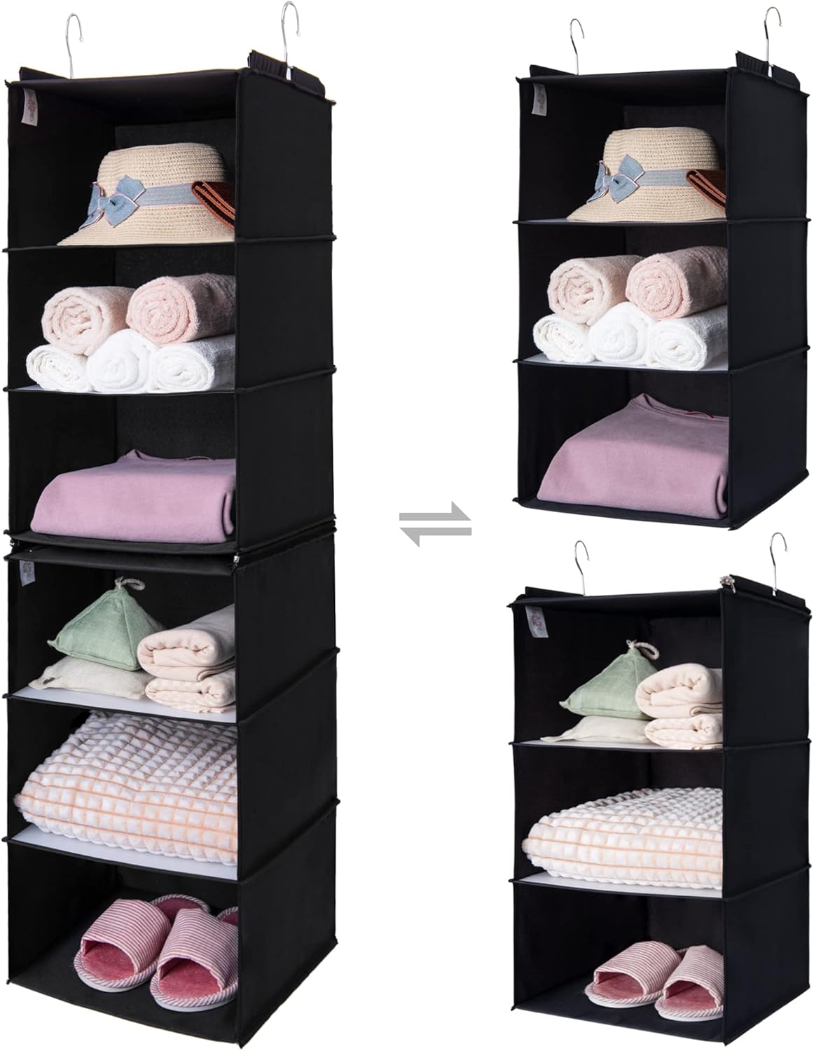 GRANNY SAYS 6-Shelf Hanging Organizer for Closet, Separable to 2 Pack 3-Shelf Hanging Shelves, Hanging Organizer for Bedroom, Black