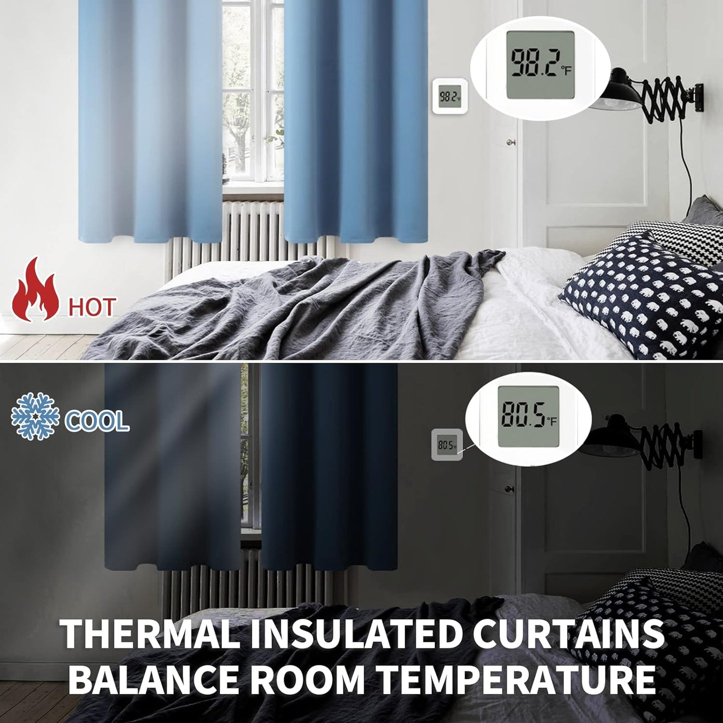 BGment Denim Blue Blackout Curtains for Bedroom 45 Inches Long - Thermal Insulated Drapes Short Length Room Darkening with Rod Pocket for Kitchen Bathroom Window, 42 x 45 Inch, 2 Panels