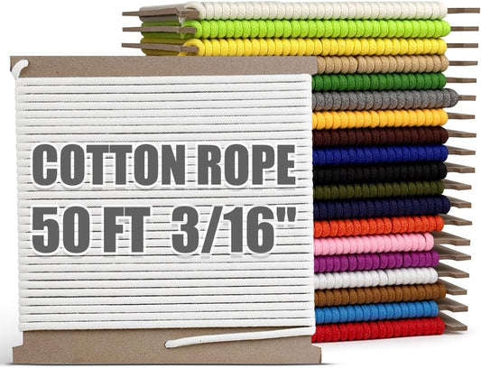 PerkHomy Cotton Rope 3/16" (5mm) 50 ft Multi Purpose Utility Diamond Braided Cord, Natural Cotton for Clothes Line Camping Crafting Flag Pole, White
