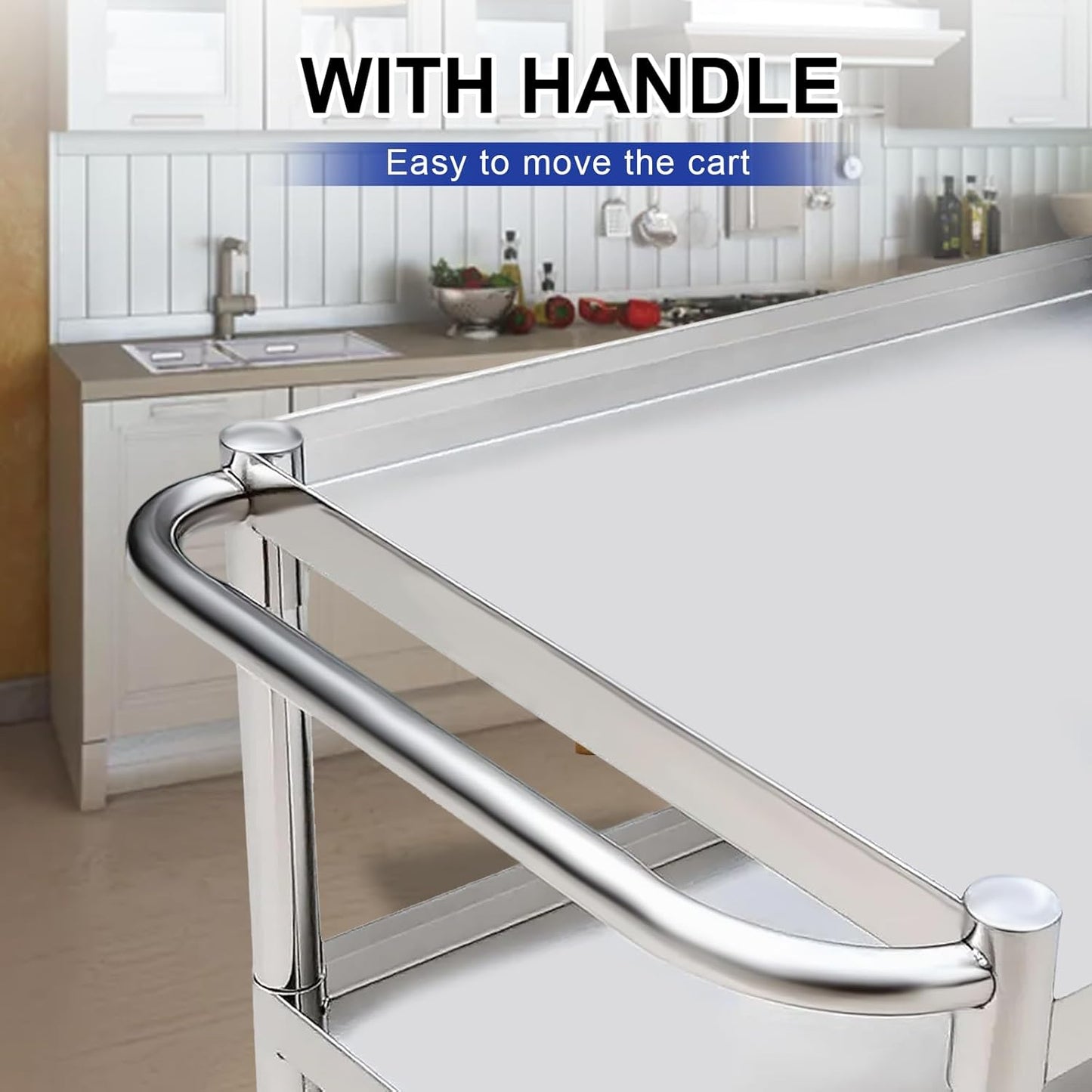 3-Shelf Stainless Steel Rolling Utility Cart - Heavy-Duty Metal Mobile Storage with Handle & Locking Wheels - Ideal for Kitchen, Medical, Lab, Restaurant & Home Use (19''x31''x34'')