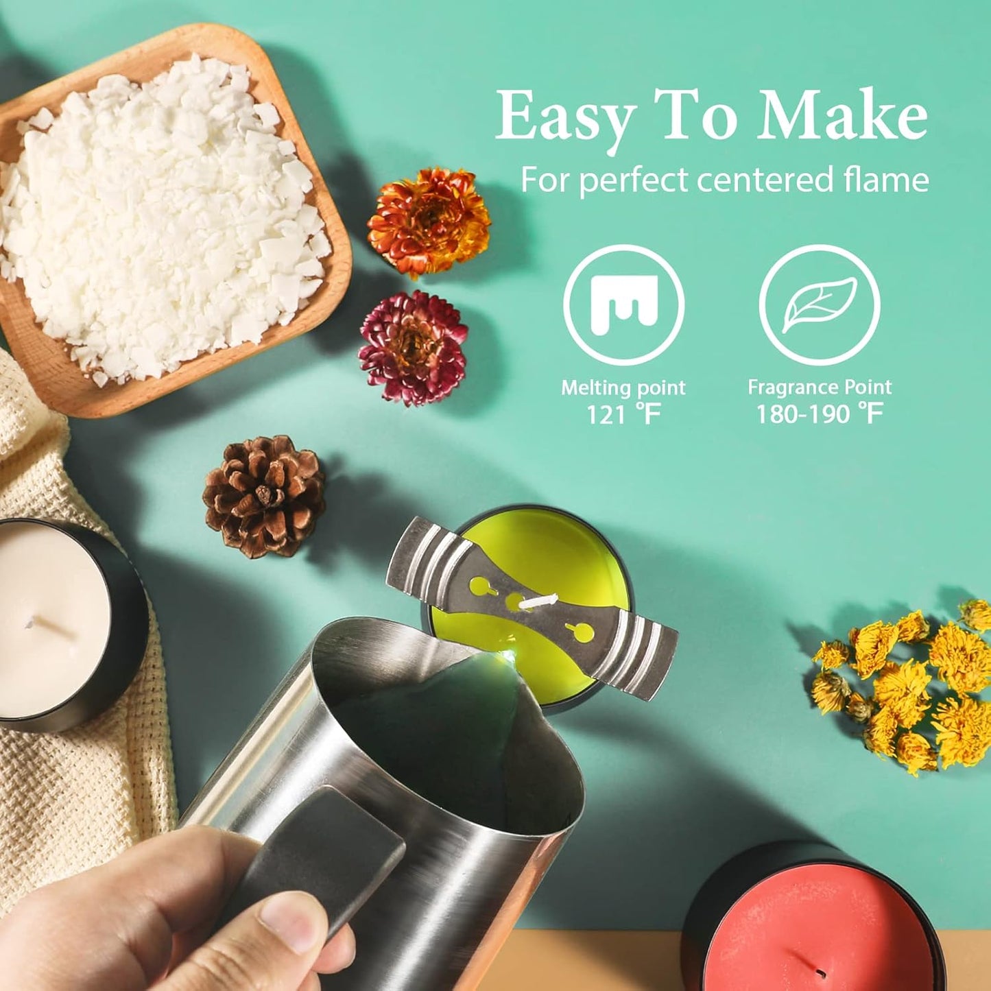 SAEUYVB Soy Candle Wax for Candle Making - Natural Soy Wax Flakes 5 lbs Bag, 20 Cotton Candle Wicks, 20 Wick Stickers & 2 Centering Devices