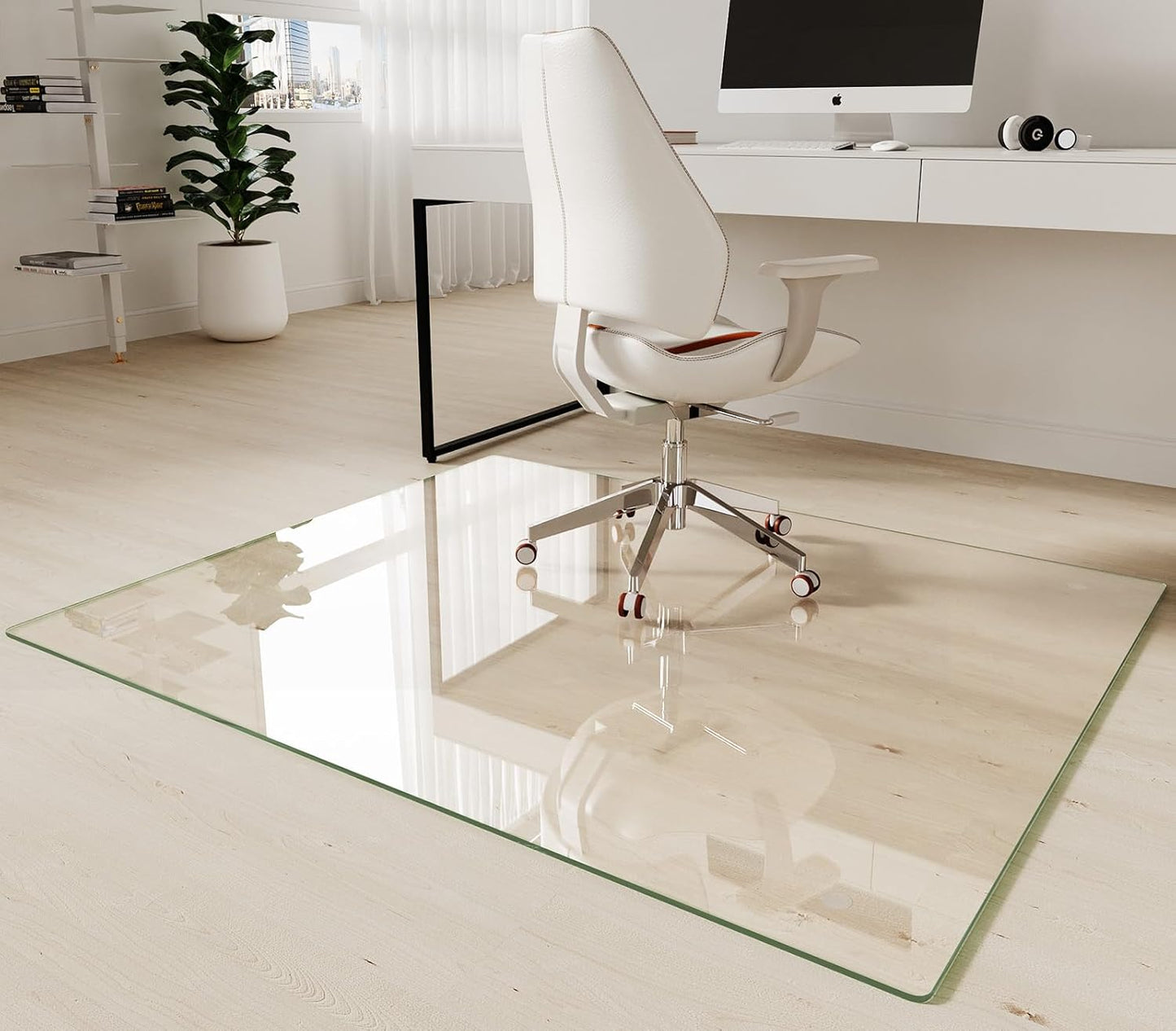 Koonmi Tempered Glass Chair Mat 46"x55" - Premium Office Chair Mat for Hardwood Floors & Low-Pile Carpet with 4 Non-Slip Pads - Thick Scratch-Resistant Surface