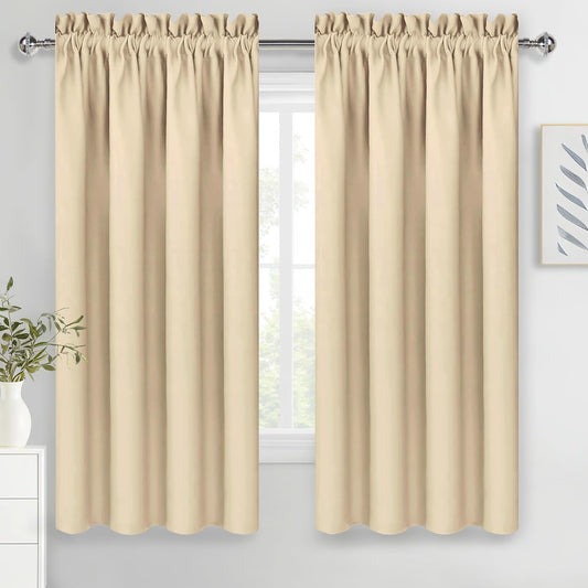 DWCN Beige Curtains for Bedroom Thermal Insulated Room Darkening Drapes for Living Room Rod Pocket Light Blocking Solid Window Treatment, W 42 x L 63 Inch, 2 Panels, Beige