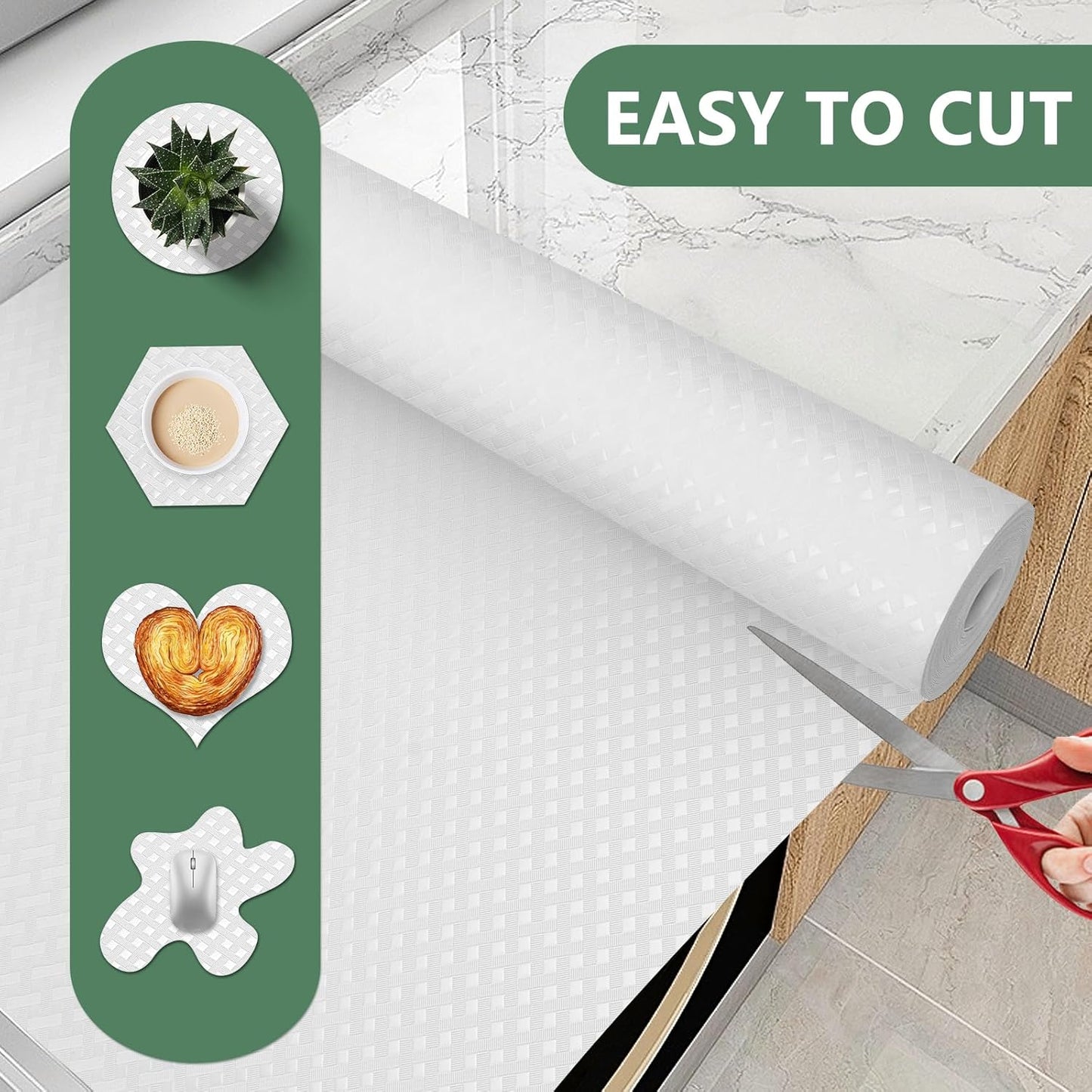 Shelf Liners, Non-Adhesive Drawer Liner, Waterproof & Oil-Proof Kitchen Cabinet Cupboard Liner Plastic EVA Material BPA Free Fridge Liner Mats Paper Protector for Shelves (White/20in x 240in)