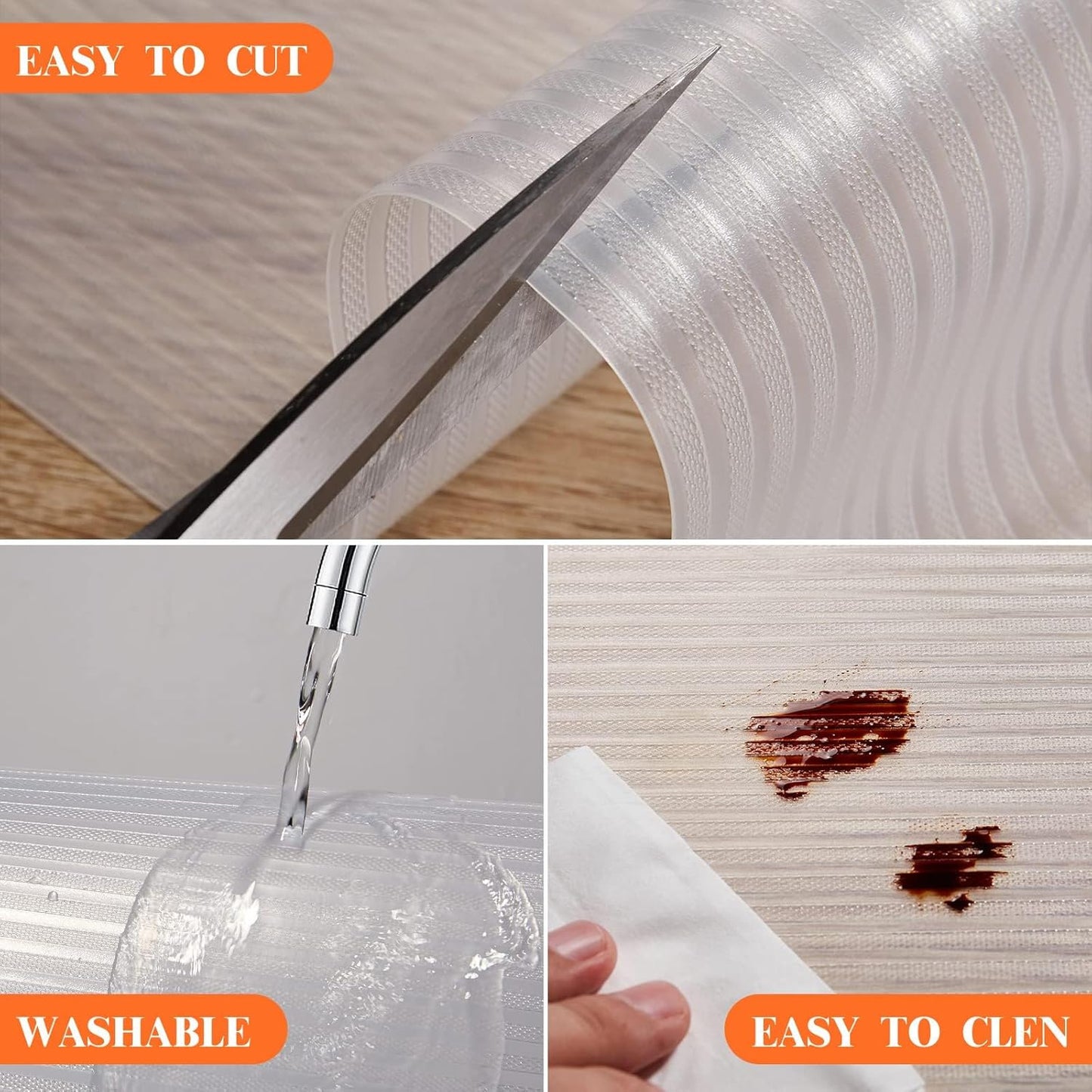 17.5" X 120" Refrigerator Liners Shelf Liner, Fridge Liners Non Slip Washable, Drawer Liners Non Adhesive Waterproof, Durable Fridge Mats for Glass Shelves, Cupboard, Pantry, Clear