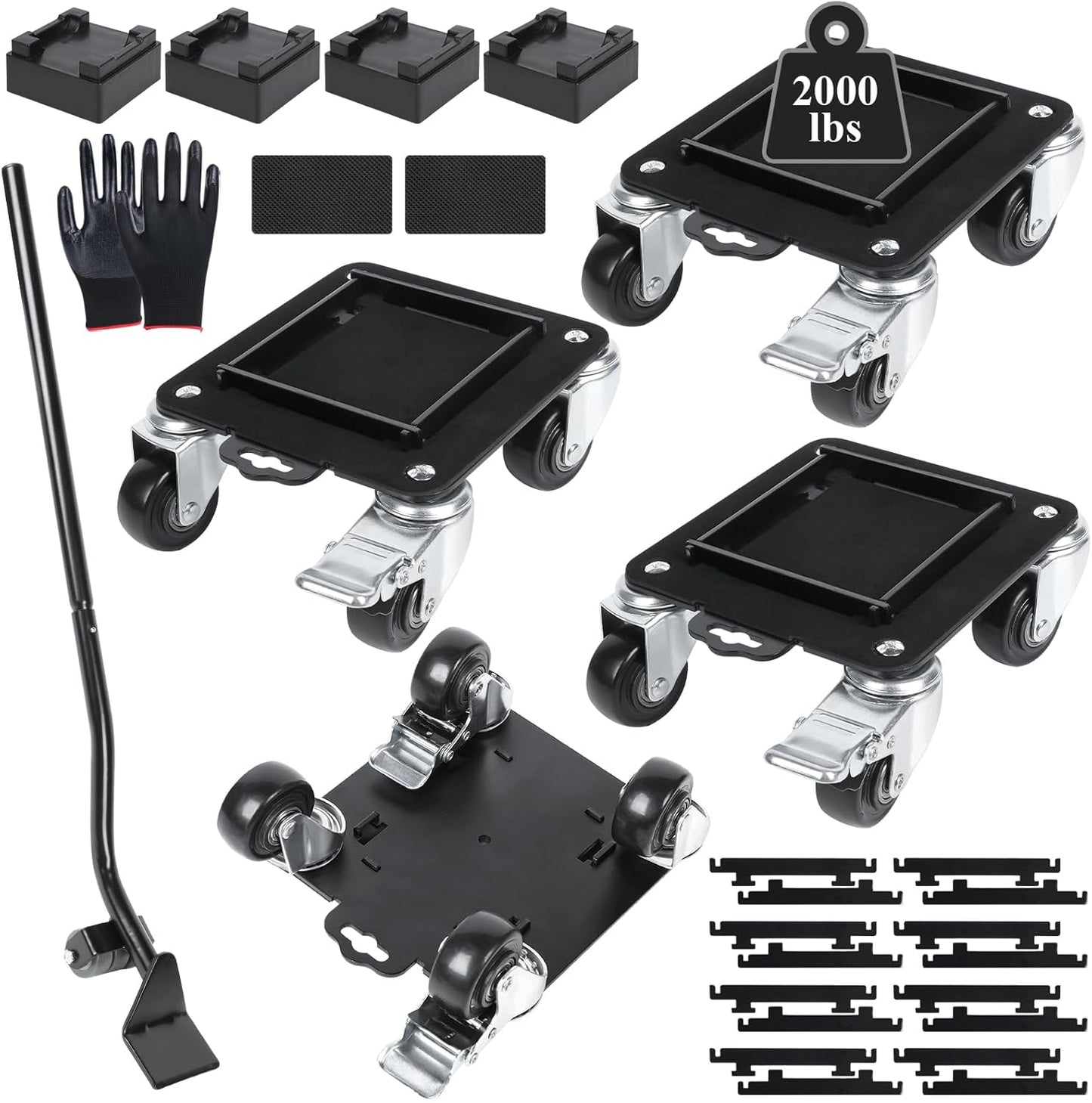 Furniture Movers with 4 Wheels,Heavy Duty Furniture Lift Mover Tool Set with 2000 lbs Load Capacity, Easy Sliders Dolly with Removable Side Guards&Brake, for Moving Appliance,Sofa etc