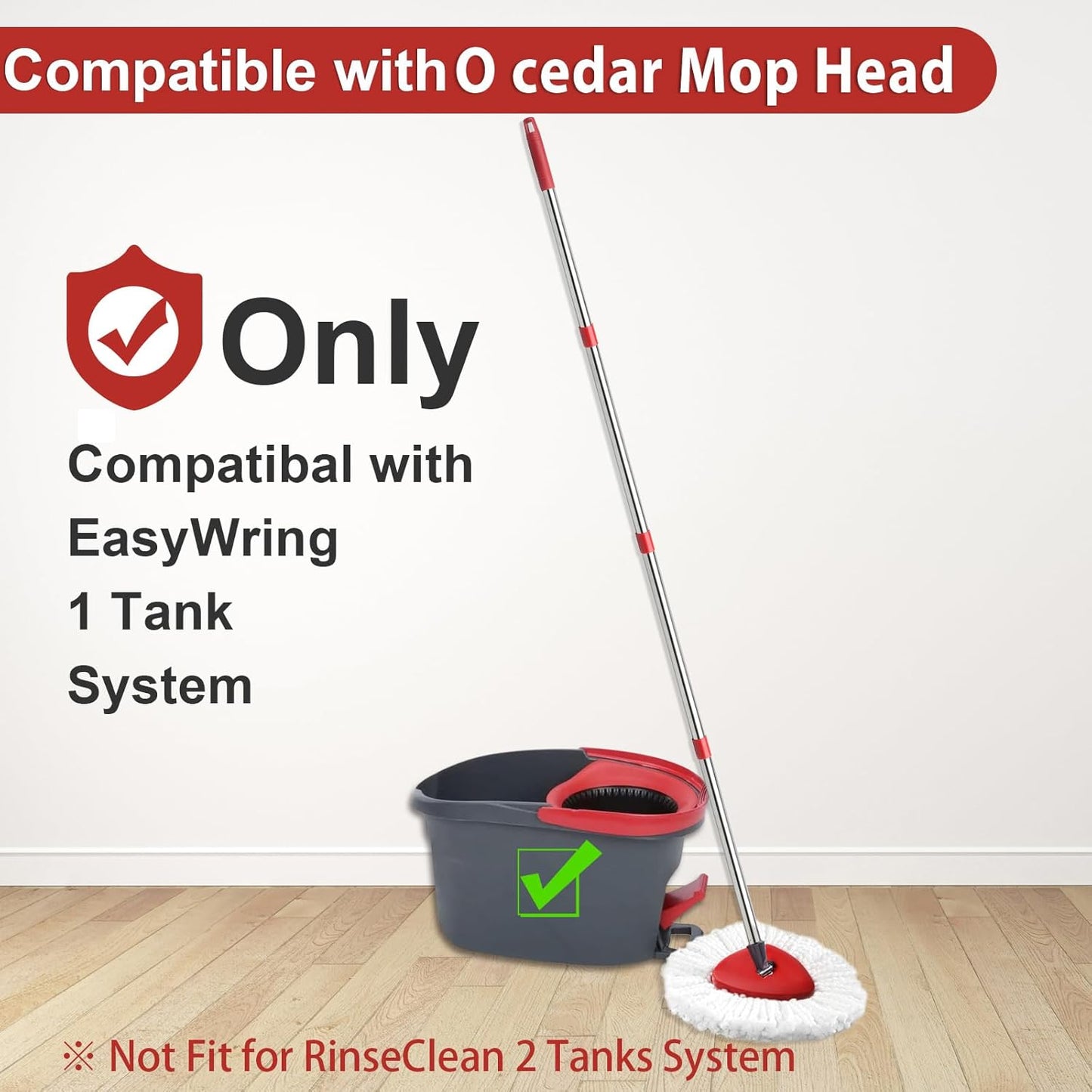 2 Spin Mop Head Replacement, 1 Base, 1 Mop Handle (30-58in) Combo Mops Set Compatible with OCedar EasyWring RinseClean Microfiber Mops (White (1-Tank System))