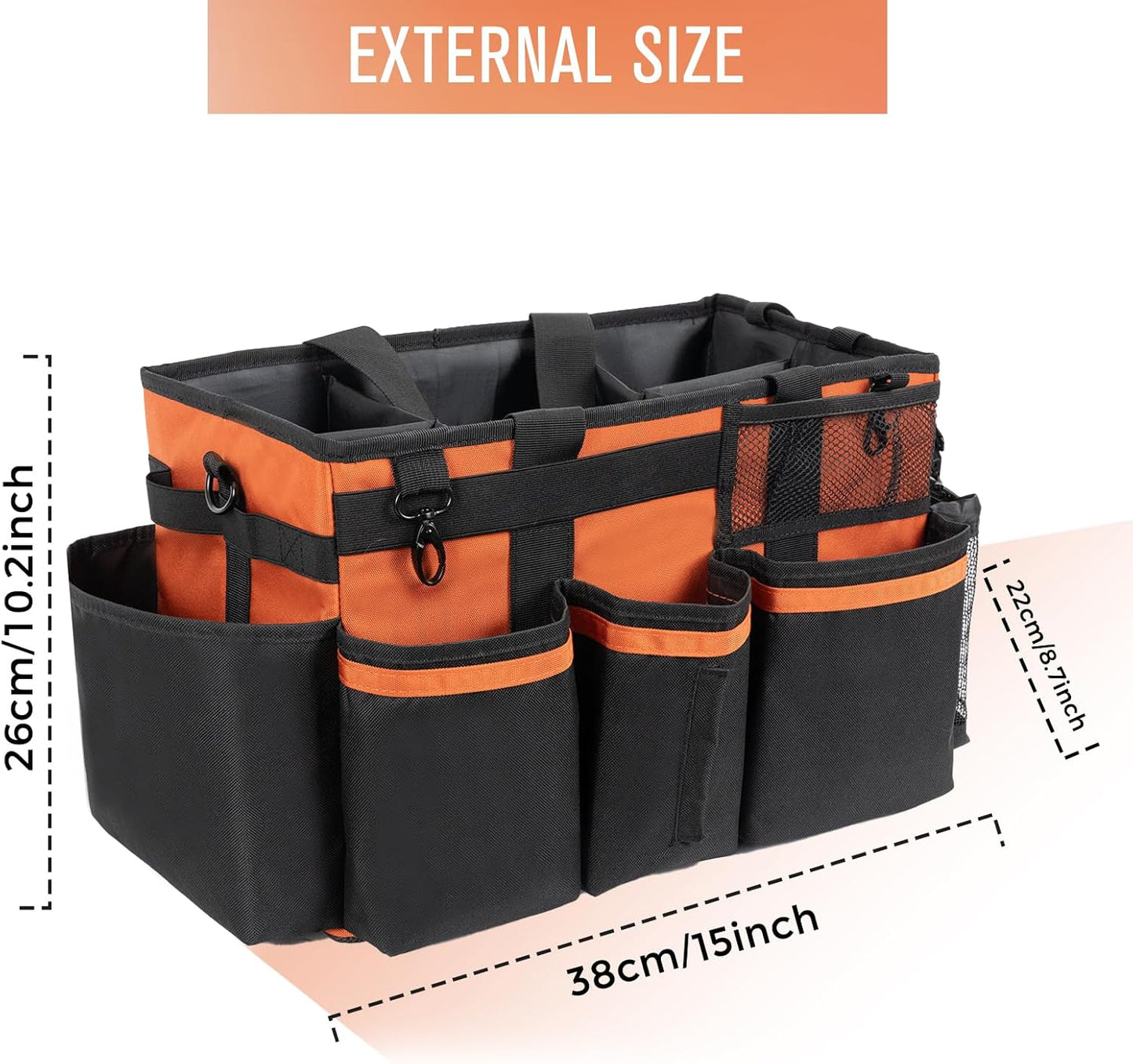 Wearable Cleaning Caddy, Cleaning Caddy Supplies Organizer with Handle & Shoulder Straps for Housekeepers, Under Sink & Car Cleaning Tool Organizers Bag with 4 Foldable Divider (RetroOrange)