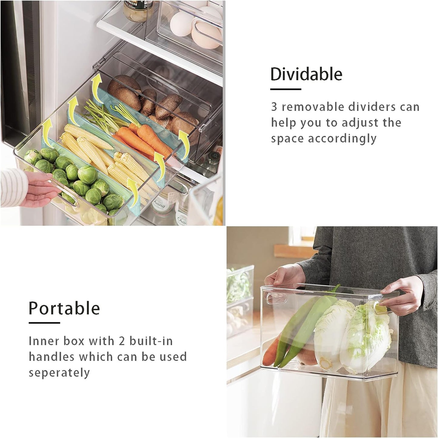 MineSign 7 pack Stackable Refrigerator Organizer Bins Pull-Out Drawers for Fruit and Veggies Storage Organizer for Fridge Clear Drawer Containers with Handle Divided Organization for Produce Saver