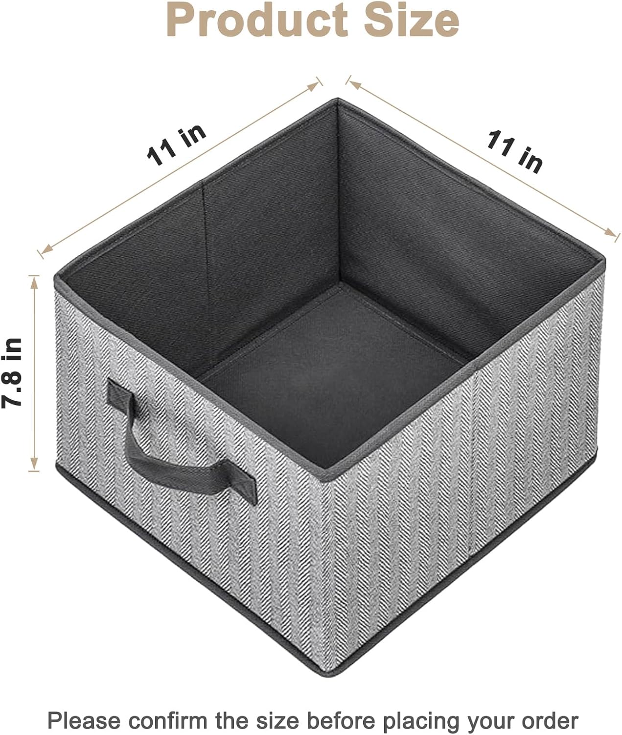 Storage Baskets, 11-Inch Woven Fabric Bins, Storage Cubes with Reinforced Handles, Organizer Bins for Closet Shelves, Foldable, for Toys, Clothes, Natural Beige (4PCS/Grey-11*11*7.8inch)