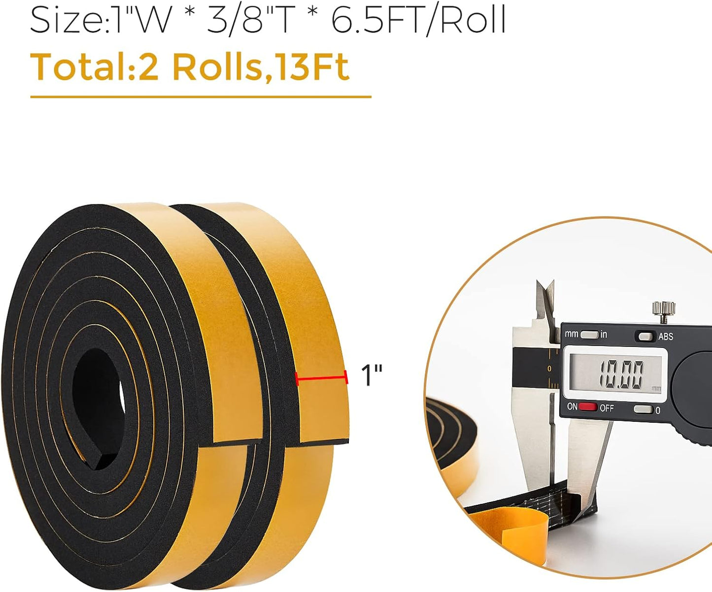 13 Feet Weather Stripping Door Seal, 1" Wide X 3/8" Thick Door Seal Strip High Density Foam Tape Adhesive Strip for Door Soundproofing,Window Insulation (1" x 3/8" x 13FT,Black)