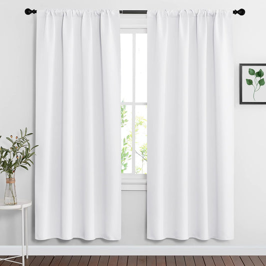 RYB HOME Window Decor Kitchen Curtain Drapes - 50% Blackout Thermal Insulated Curtains Set Rod Pocket Energy Saving for Bedroom Kitchen Livingroom Dining, 42 Wide x 72 Long, Pure White, 2 Panels