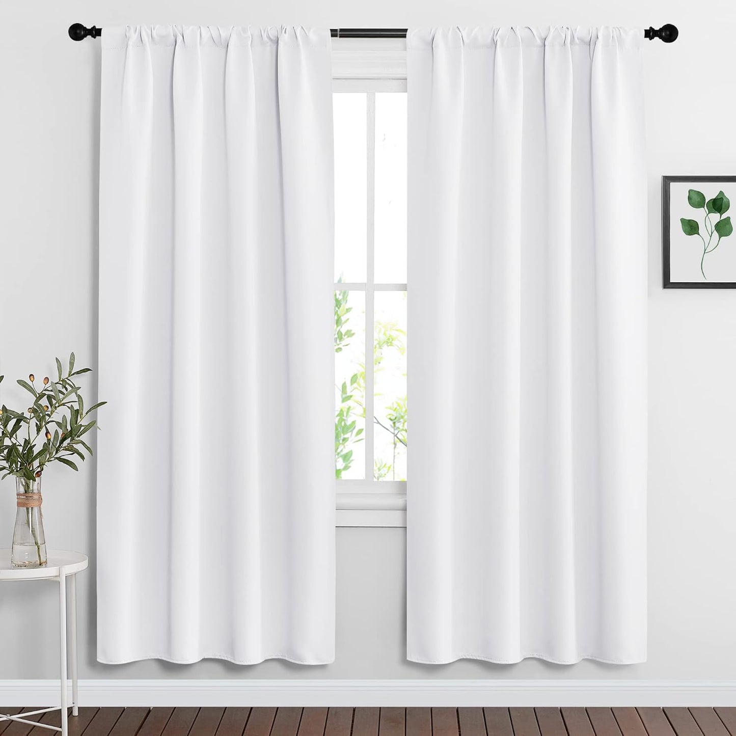 RYB HOME Blackout Curtains for Living Room, Large Window Shades for Bay Window Dining Parlor Bedroom Patio Door, Wide 62 x Long 72 inches, Pure White, 2 Panels