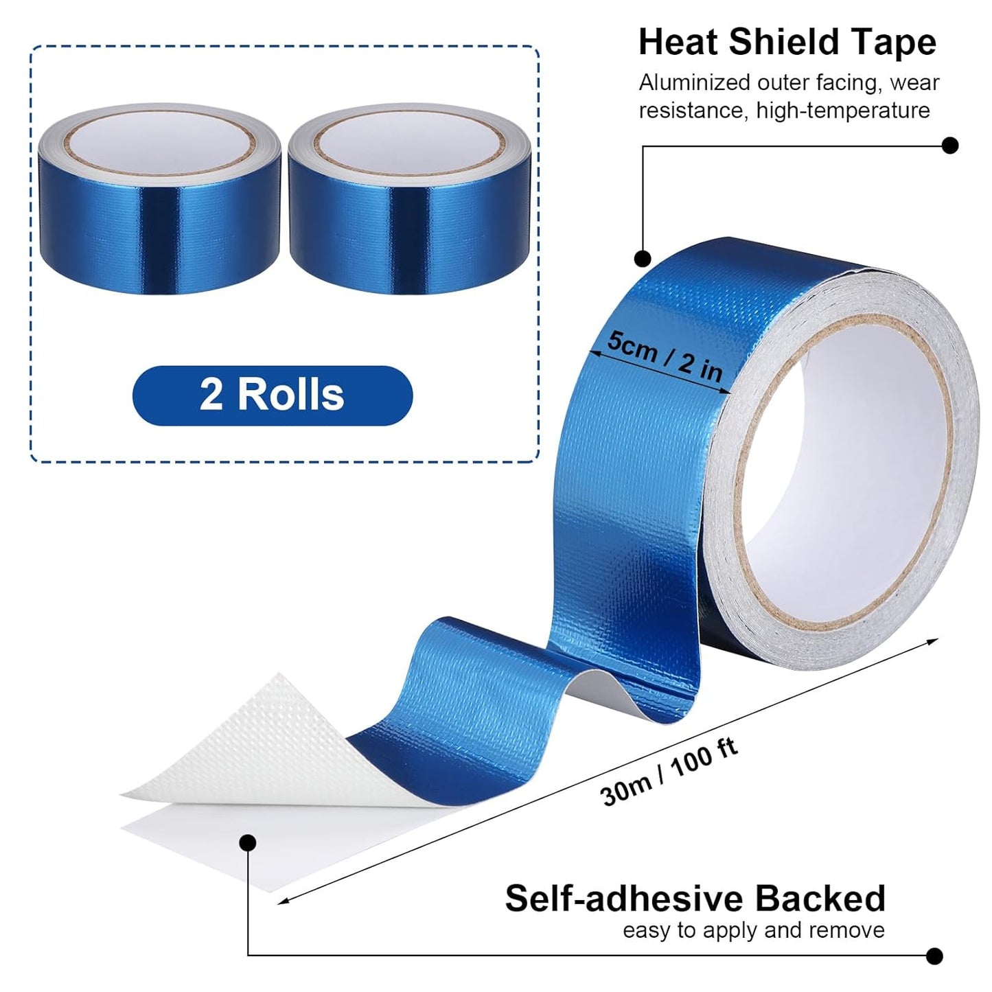 Zonon 2 Rolls Aluminum Foil Tape Heat Shield Tape Barrier Adhesive Reflective Fiberglass Thermal Insulation Reflective Material High Temp Protection(Blue,2 Inch X 32.8 ft)