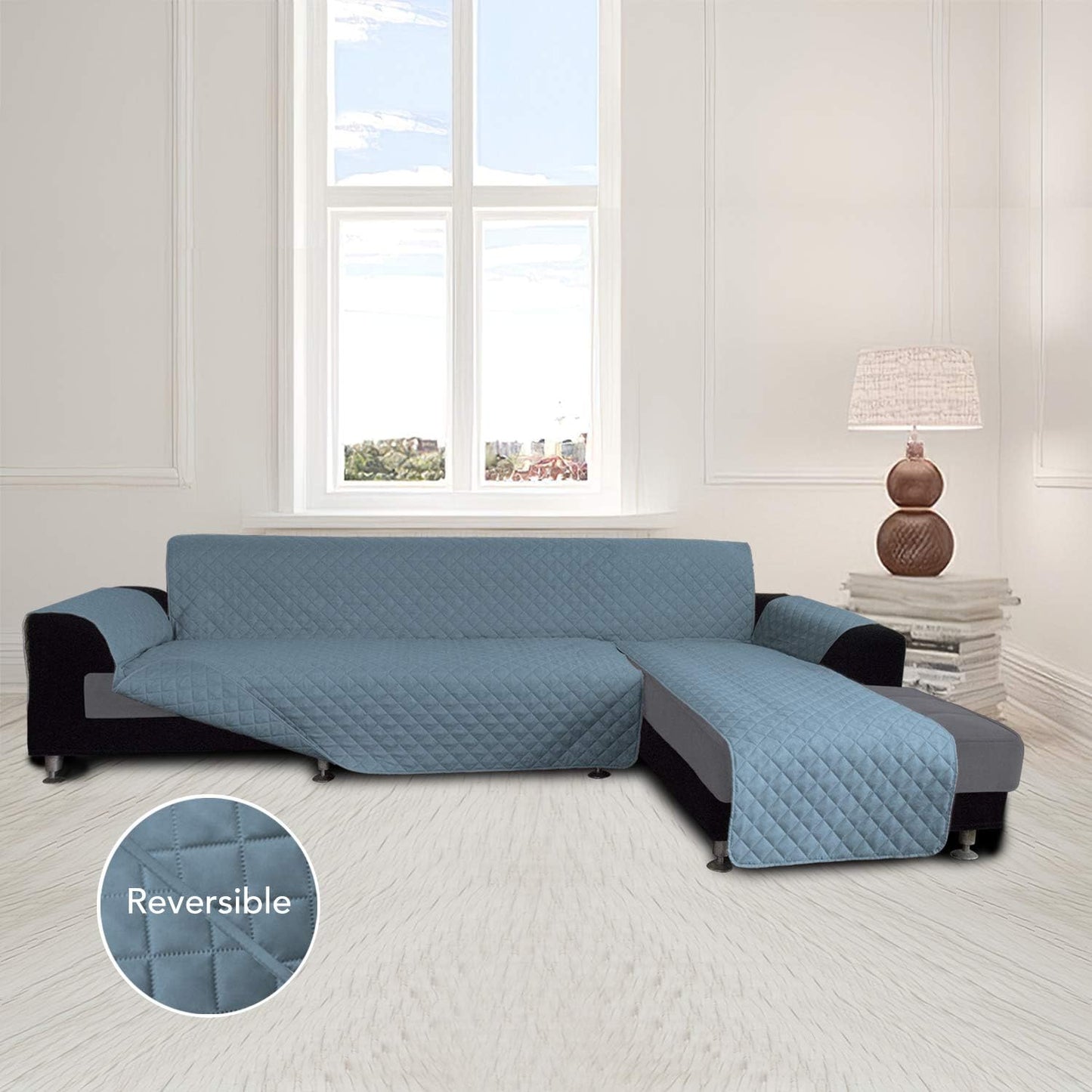 Easy-Going L Shape Sofa Slipcover - Sectional Couch Cover, Chaise Lounge Cover, Reversible, Pets & Kids Friendly (Small, Light Blue/Light Blue)