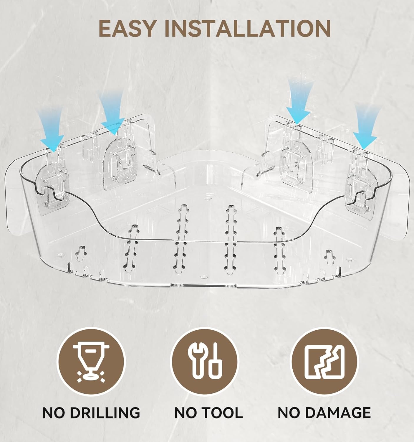 Corner Shower Caddy, 3-Pack Adhesive Shower Organizer with Soap Holder and Hooks, Rustproof Corner Shower Shelves, No Drilling Bathroom Organizer for Bathroom