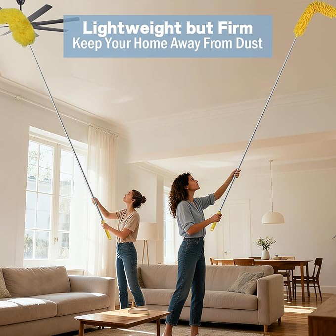 Cobweb Duster with Extension Pole, 110" Microfiber Feather Duster Kit with Bendable Washable Heads, Spider Web Brush, Dusters for Cleaning Ceiling Fan, High Ceiling, Blinds, Furniture & Cars