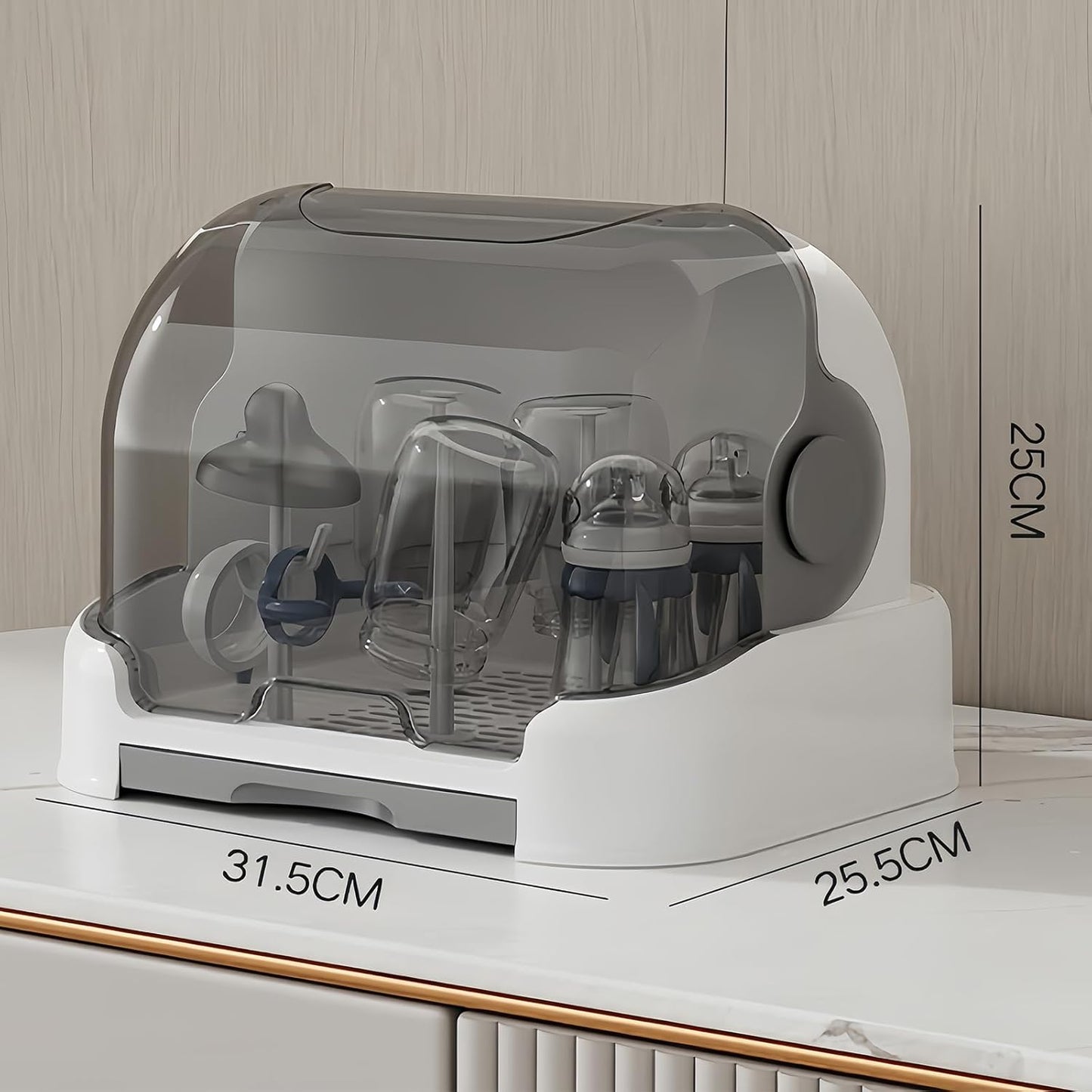 Baby Bottle Drying Rack Storage, Nursing Bottle Storage Box Organizer with Cover, Portable Kitchen Cabinet Organizer, Durable countertop Dryer (Grey)