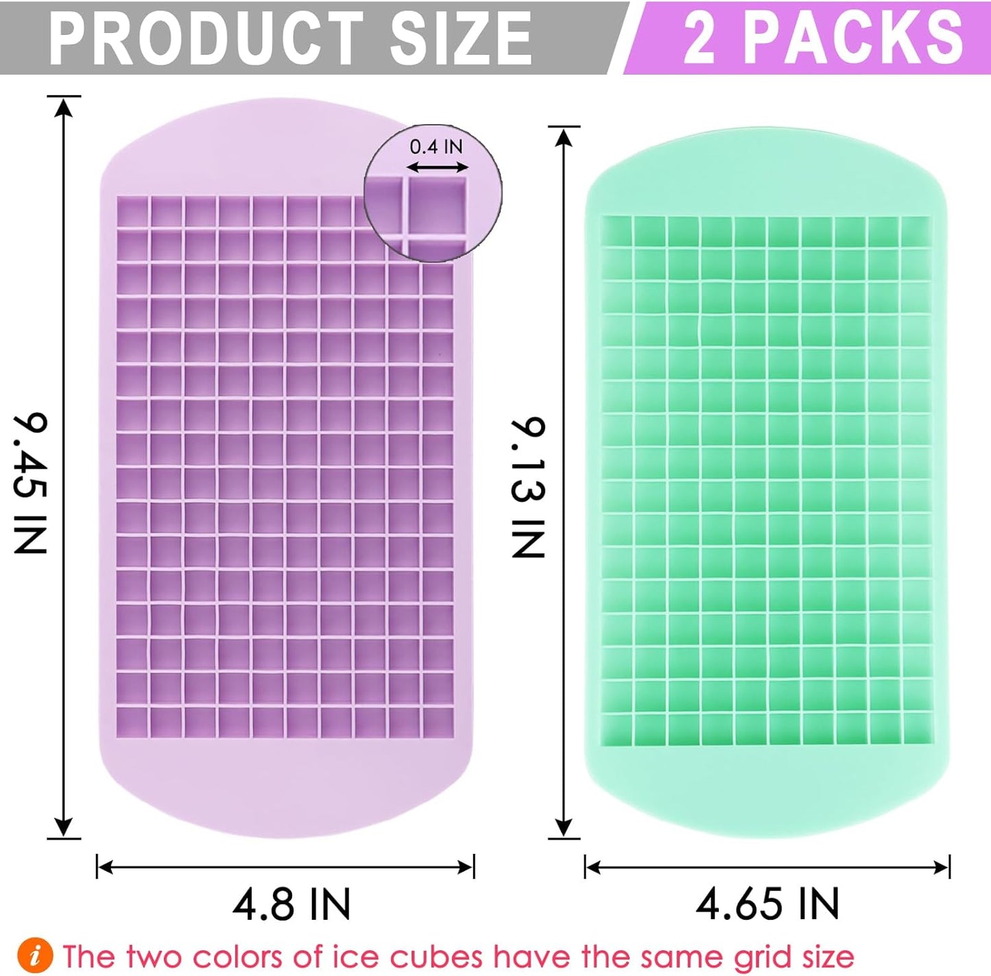 Silicone Mini Ice Cube Trays 2 Pack, 160 Crushed Ice Cube Molds, Easy Release Small Ice Cube Trays with BPA free & Quick freezing, Reusable, for Baby Food, Chilling Whiskey Cocktail (Purple+Green)