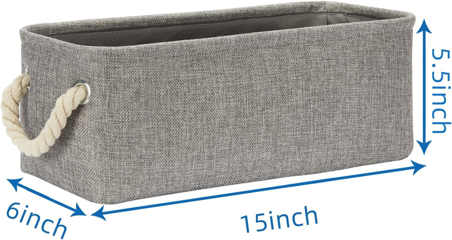 Temary Small Storage Baskets for Organizing, Narrow Baskets for Storage Toilet Paper Rolls, Fabric Baskets with Handles for Closets, Cabinets, Shelves (Grey, 15Lx6Wx5.5H Inches)
