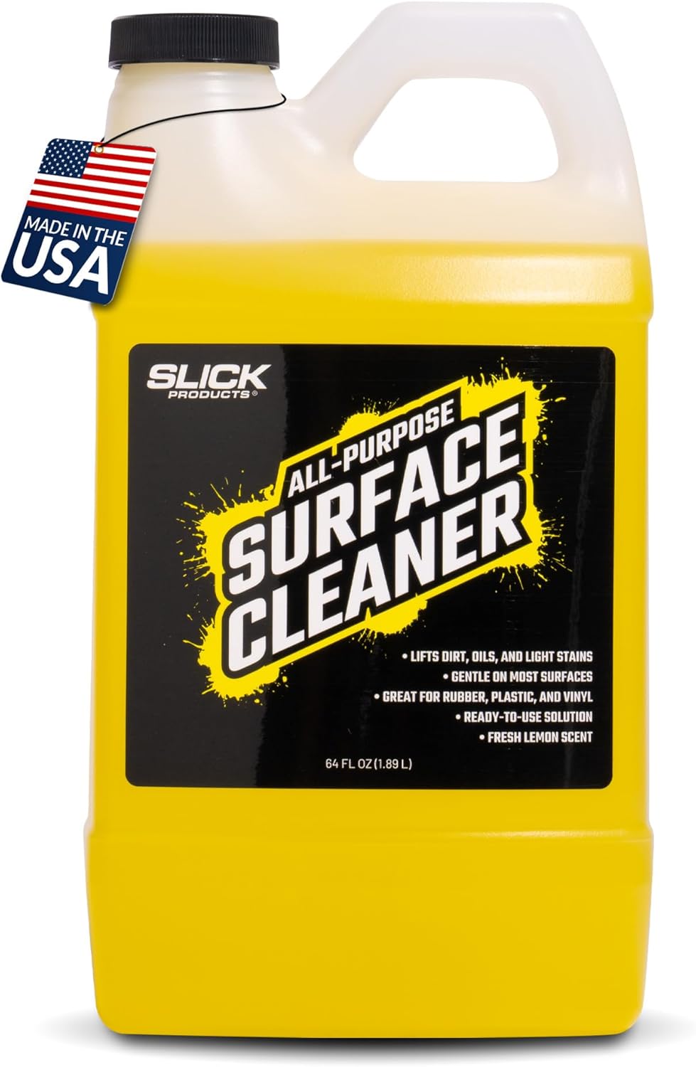 Slick Products All-Purpose Surface Cleaner – Vehicle Interior & Exterior Spray for Rubber, Plastic, Vinyl, Carpet & Upholstery – Ready-to-Use Lemon Scented Cleaner – 64 oz.