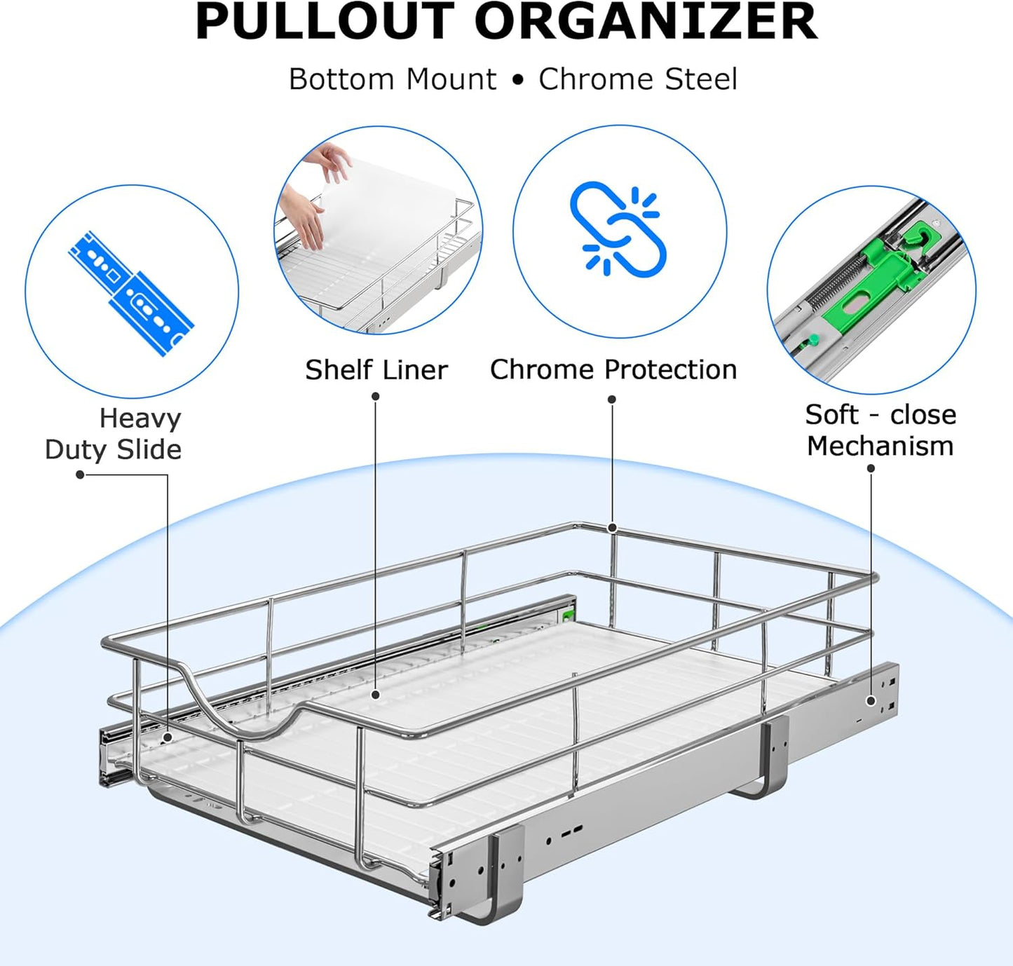 WelFurGeer Soft Close Slide Out Cabinet Shelf, 23" W x 22" D Pull Out Drawers for Kitchen Cabinets, Kitchen Shelf Organizer, Cupboard Organizers and Storage, Under Cabinet Pull Out Shelves