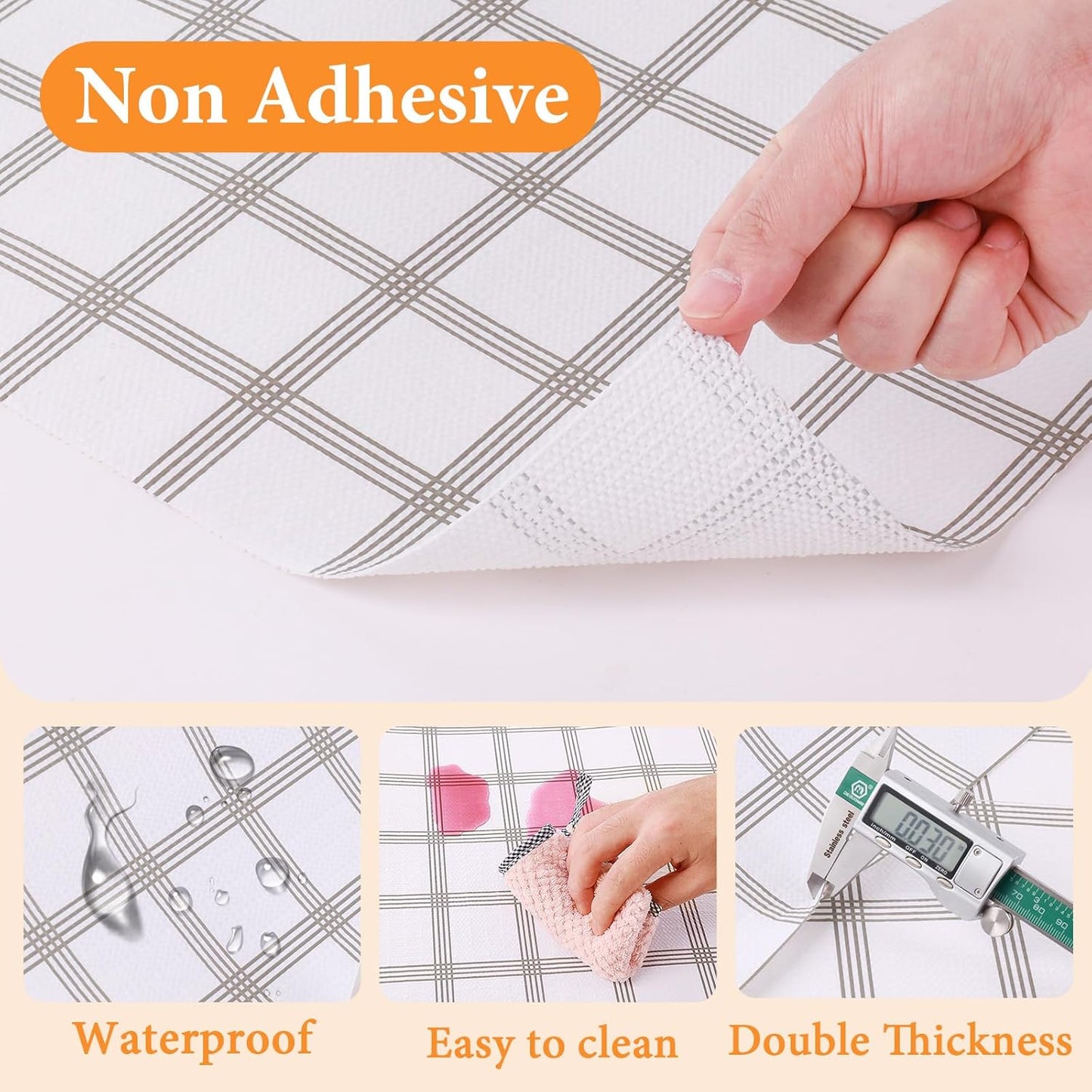 Shelf Liner for Kitchen Cabinets Non Adhesive Drawer Liner Non-Slip Thickened Shelf Liner Paper Strong Easy to Clean for Tool Box Refrigerator with Knife and Tape Measure, White Square,17.3 x 236.2 IN