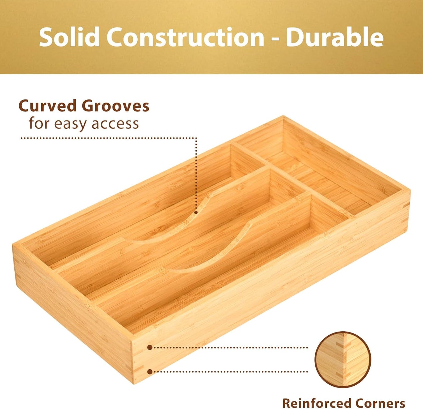 Umilife Bamboo Kitchen Drawer Organizer, 7 Inch Silverware Utensils Tray Holder for Small Drawer, Wood Caddy for Flatware Cutlery Knives