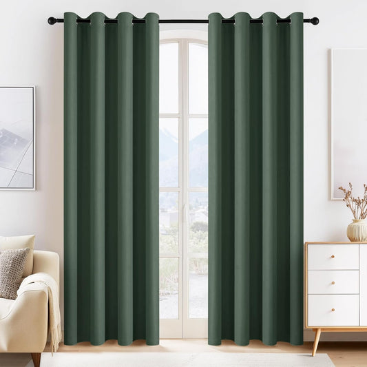 PONY DANCE Dark Green Blackout Curtains 80 inch Long 2 Panels Set, Thermal Insulated Solid Grommet Closet Curtains for Bedroom Closet Door, Temporary Doorway Cover Room Divider Drapes, W 55" x L 80"