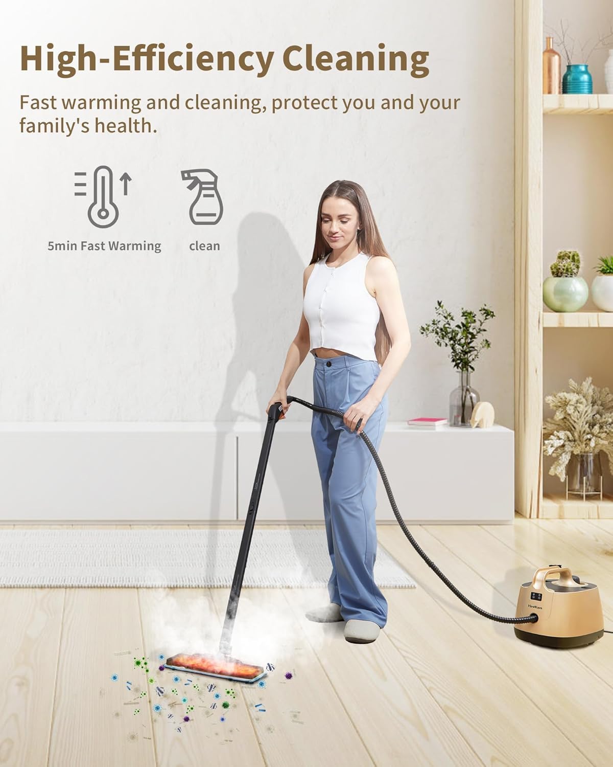 Steam Cleaner for Carpet, 293°F 58 PSI Powerful Multipurpose Steam Mop for Home Use, 50Oz Capacity, Heavy Duty Steamer for home, Handheld Steamers, Floors, Cars, Tiles, Crack Cleaning, Titanium