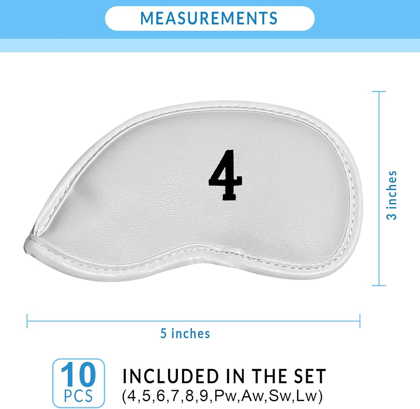 Premium Magnetic Leather Iron and Wedge Golf Club Head Covers | Set of 10 | Fits Most Clubs | Embroidered Club Label on Both Sides of Club Head Cover