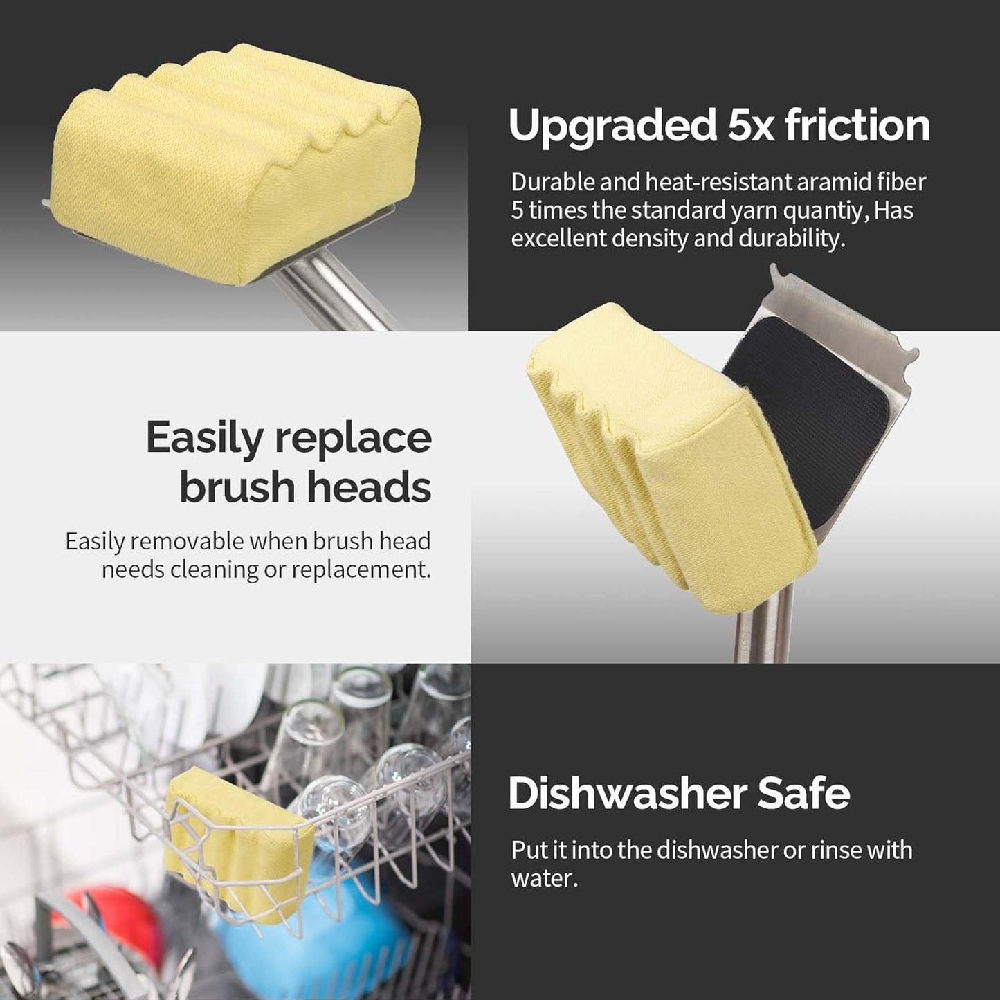 Grill Brush Bristle Free,Aramid Fiber Wavy Pad Seamless-Fit Cast Iron/Stainless-Steel Grates,BBQ Replaceable Scraper Cleaning Head,Safe Grill Cleaner for Outdoor Grill,Gifts for Men/Dad