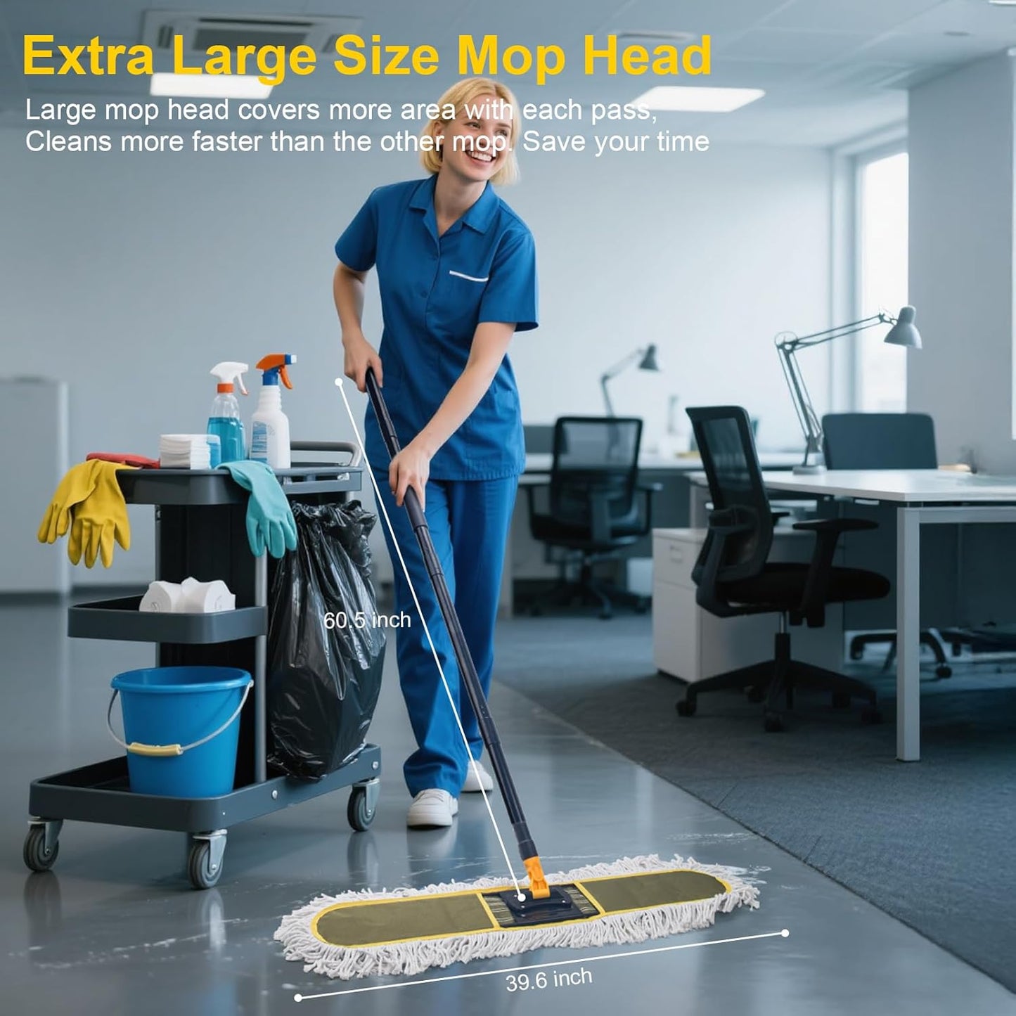 36" Commercial Dust Mops for Floor Cleaning with Replacement Mop Pad, Heavy Duty Large Dust Mop for Hardwood Floors,Industrial Floor Duster Wet Dry Mop for Office Garage Warehouse Factory Mall