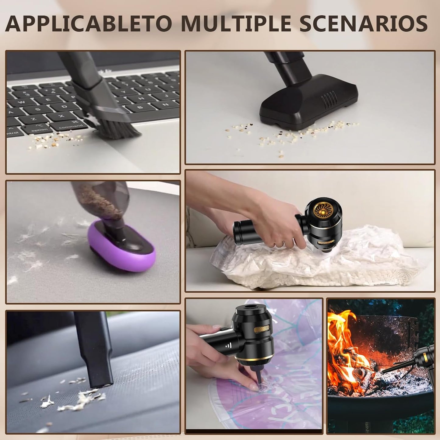 Handheld Vacuum Cordless 22000PA High Power Car Vacuum Cleaner with Brushless Motor 4-in-1 Portable Rechargeable Vacuum Air Blower Air Duster Pump for Car Home Pet Hair Office - Black