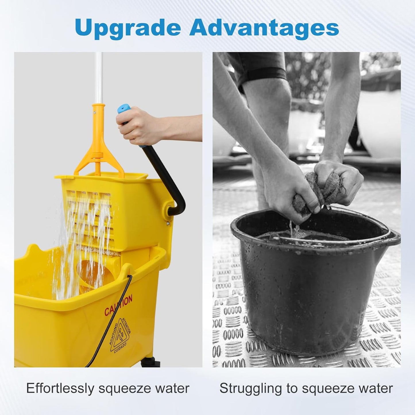35 Qt Commercial Mop Bucket with Side Press Wringer on Wheels and Mops Set for Floor Cleaning, Industrial Mop and Bucket Set for Home, Restaurant, Shopping Mall,Yellow