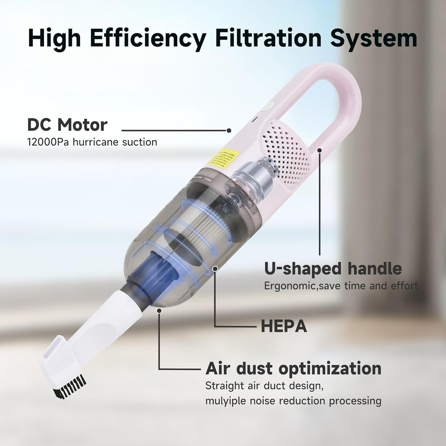 Handheld Vacuum Cleaner,Ultra-Lightweight Mini Portable Vacuums for Home, 6 in 1 Stick Vac Cleaners for Car,Pet Hair(White Cordless)