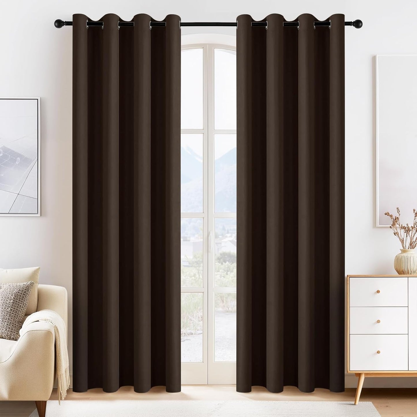 PONY DANCE Blackout Curtain Panels - Window Treatments Room Darkening Thermal Insulated Drapery with Grommets for Living Room Bedroom, W 55" x L 80", Chocolate Brown, 2 Pieces