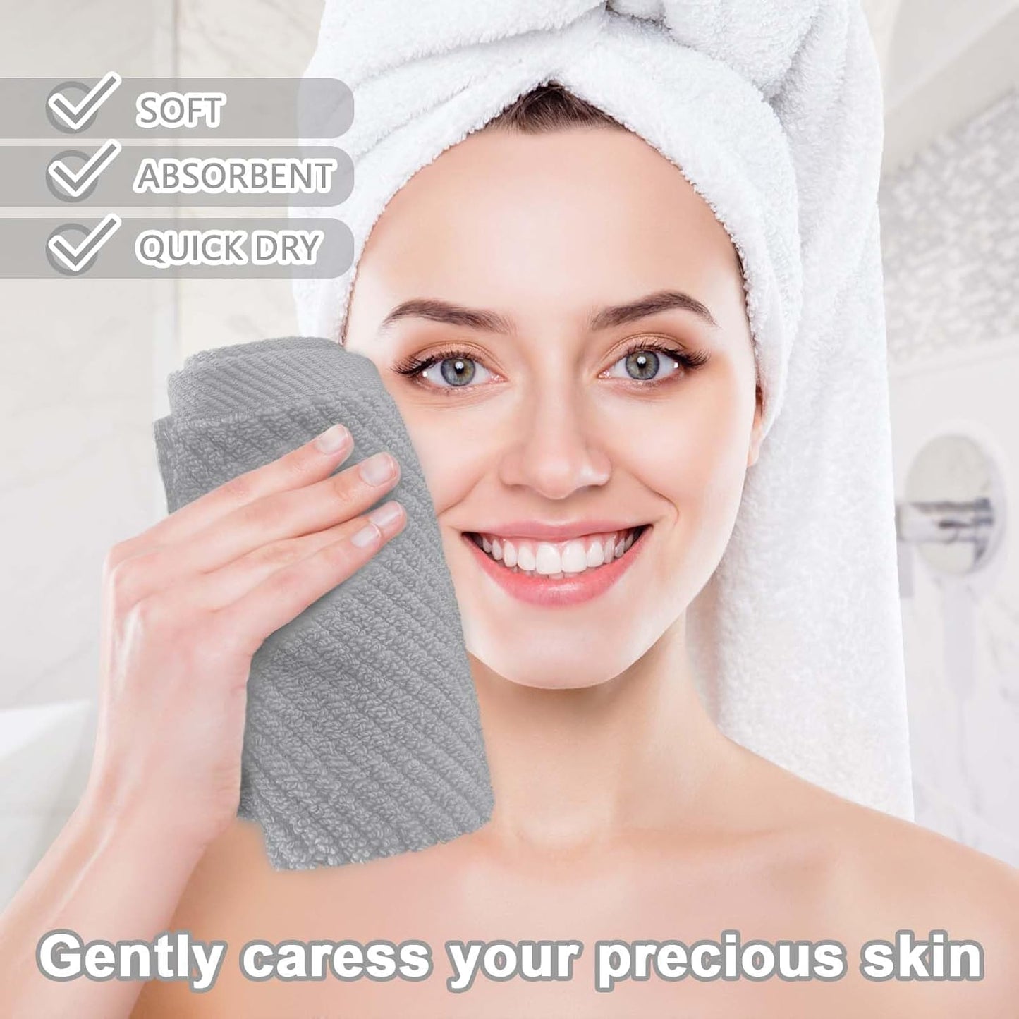 VOOVA & MOVAS Grey Washcloths 6PC (13"x13") - 100% Cotton | Lightweight | Thick | Quick Dry | Soft | Absorbent, Small Hand Towels for Face, Wash Cloths for Bathroom & Showering, Towel Gift Set, Gray