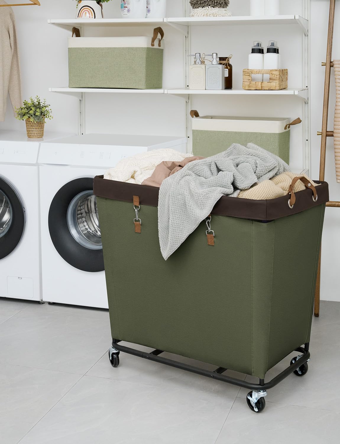 StorageWorks 320L Laundry Basket with Wheels, Extra Large Rolling Hampers for Clothing Organizer, Dirty Clothes Basket for Hote, Home, Closet, Dorm, Green