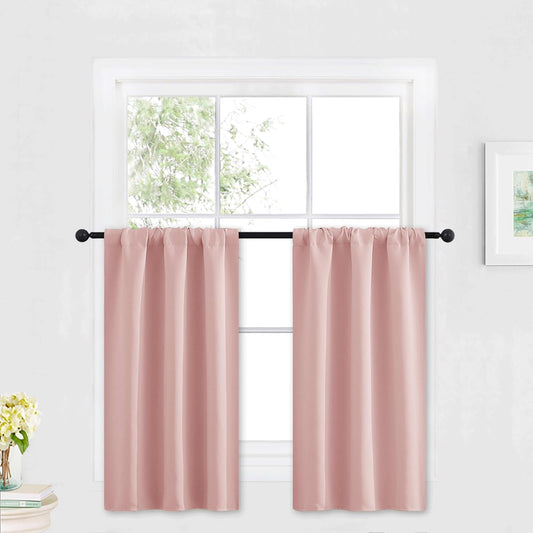 RYB HOME Small Curtains Blackout - Privacy Energy Efficiency Mini Curtains for Kids Bedroom RV Camper Windows Trailer Bathroom Kitchen Cabinet Window Tiers, W 29 x L 36, Peach Blush, 2 Panels