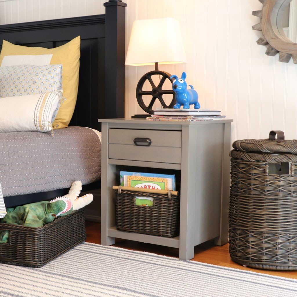 The Basket Lady Deep Pole Handle Wicker Storage Basket, Medium, 13.5 in L x 14 in W x 9 in H, Antique Walnut Brown