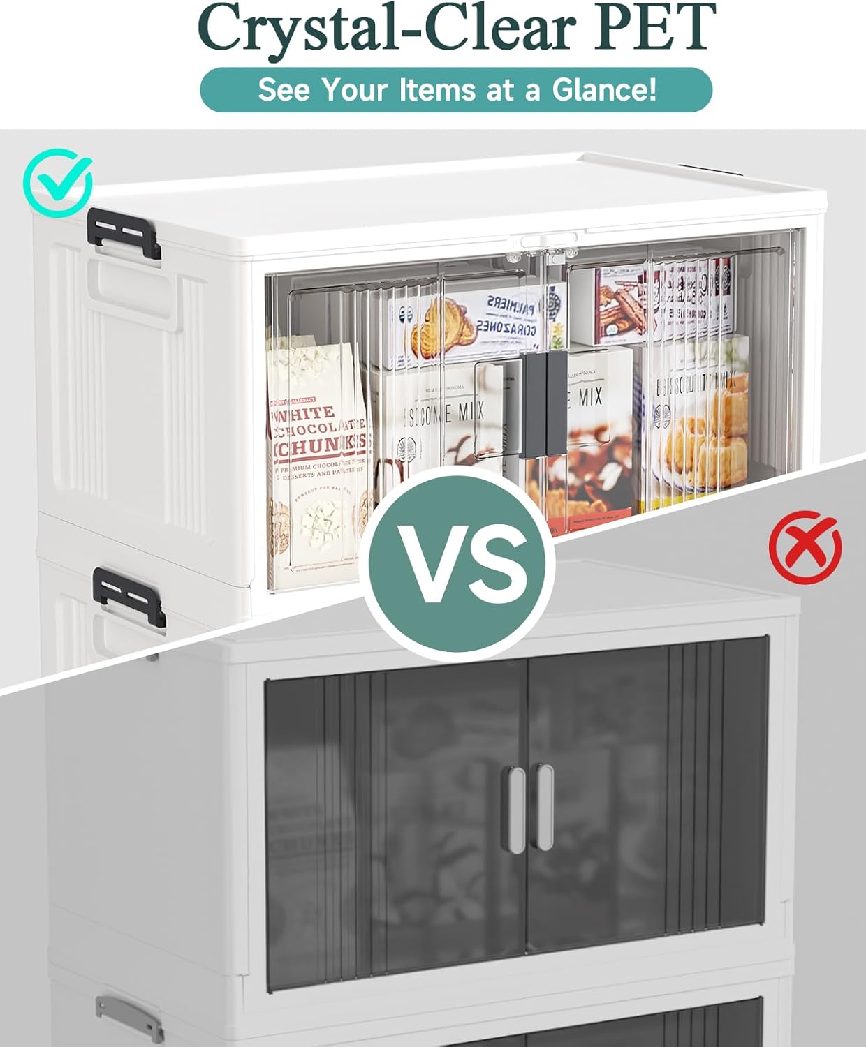 OlarHike 144QT Lockable Storage Bins with Lids - Folding Storage box with Doors and Wheels, Collapsible Plastic Storage Bins for Closets, Stackable Storage Organizer, Storage Containers, 3 Pack Cubes