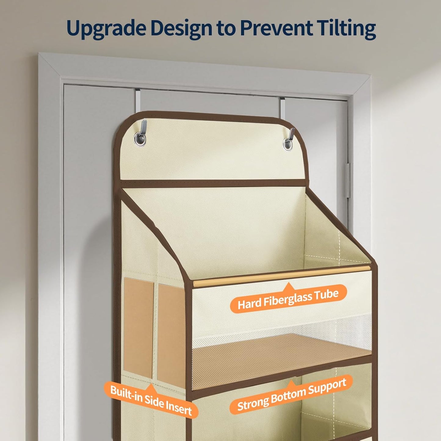 Yecaye Over The Door Organizer, Heavy Duty Hanging Organizers and Storage with 4 Large Capacity Pockets, Swing-Proof Behind The Door Storage for Bathroom Nursery Bedroom Dorm Closet, Beige