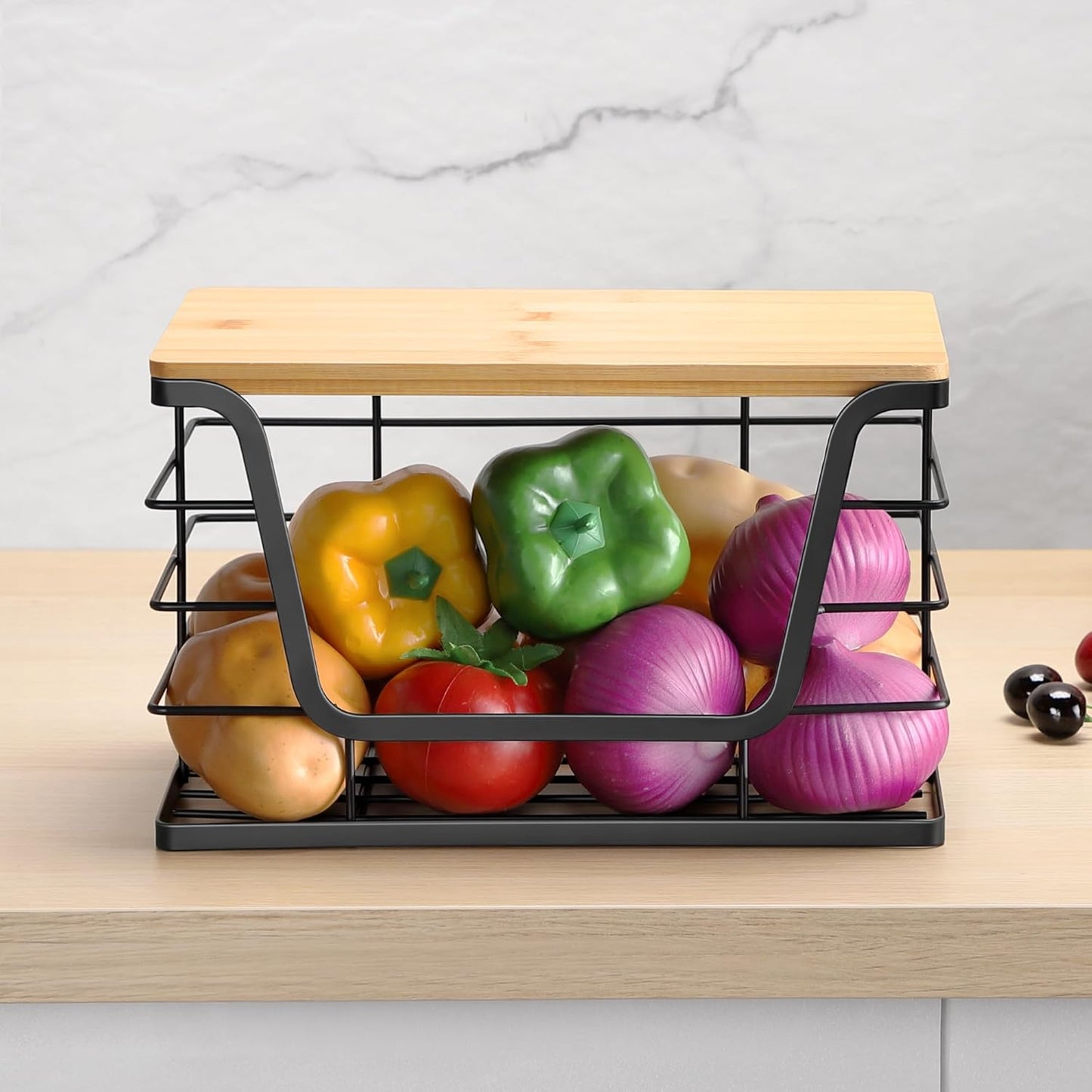 ALOCEO Extra Large Trash Bag Holder Dispenser With Bamboo Top, Wall Mounted Garbage Bag Dispenser Roll Holder for Kitchen Laundry Room Organization