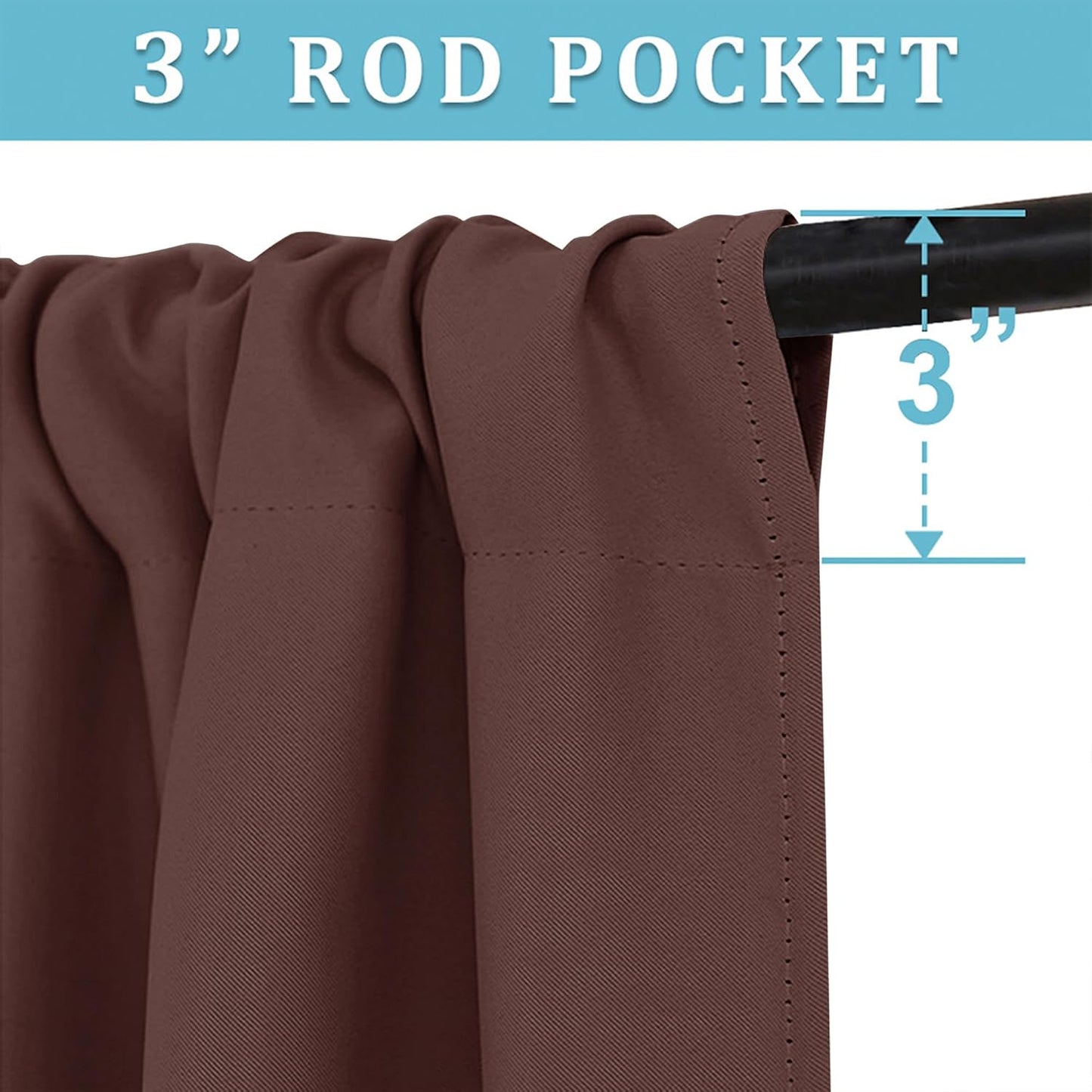 RYB HOME Rod Pocket Blackout Curtains for Bedroom Kitchen Living Room Office Light Block Energy Efficiency Glass Window Treatment Drapes, W 42 x L 63 inch, Chocolate Brown,2 Panels