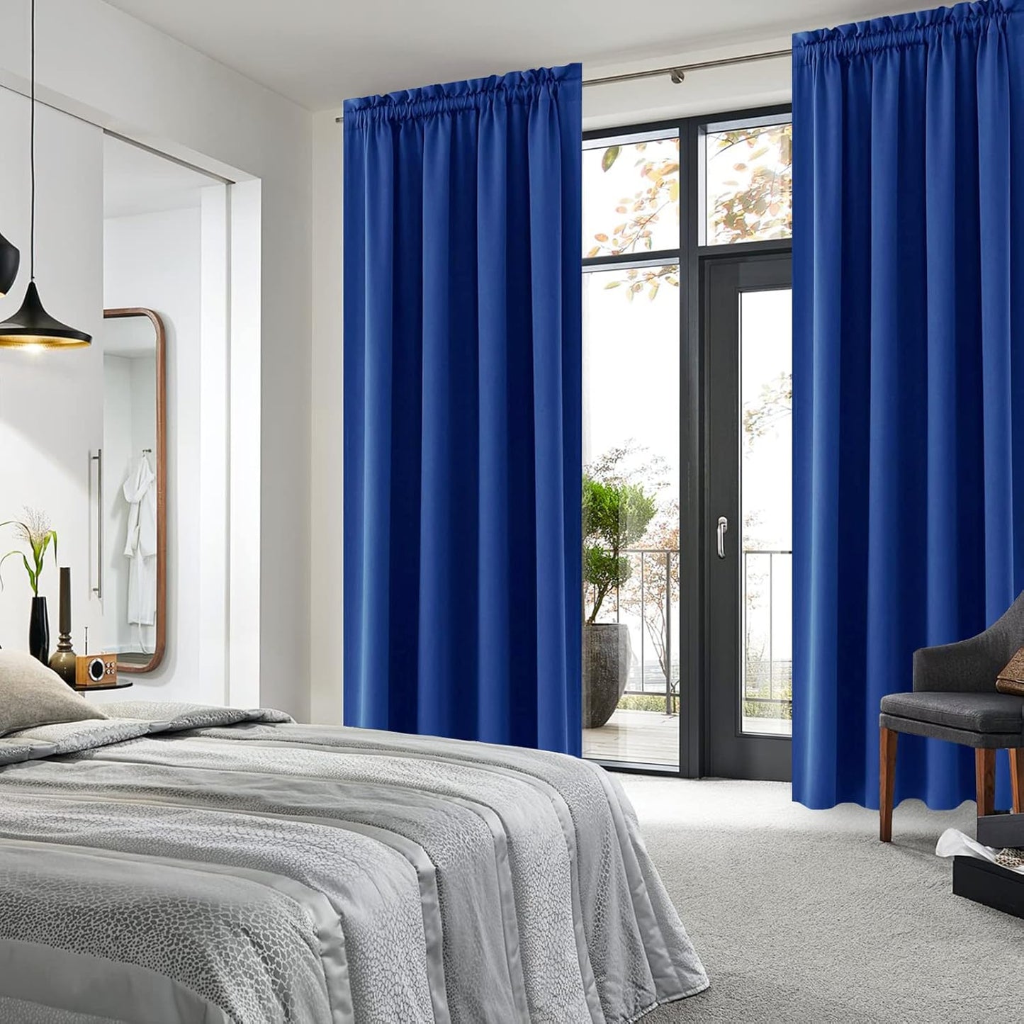 DWCN Blackout Curtains for Bedroom – Rod Pocket Thermal Insulated Noise Reducing Noise Reducing Drapes for Living Room, W 52 x L 95 Inch, 2 Panels, Classic Blue